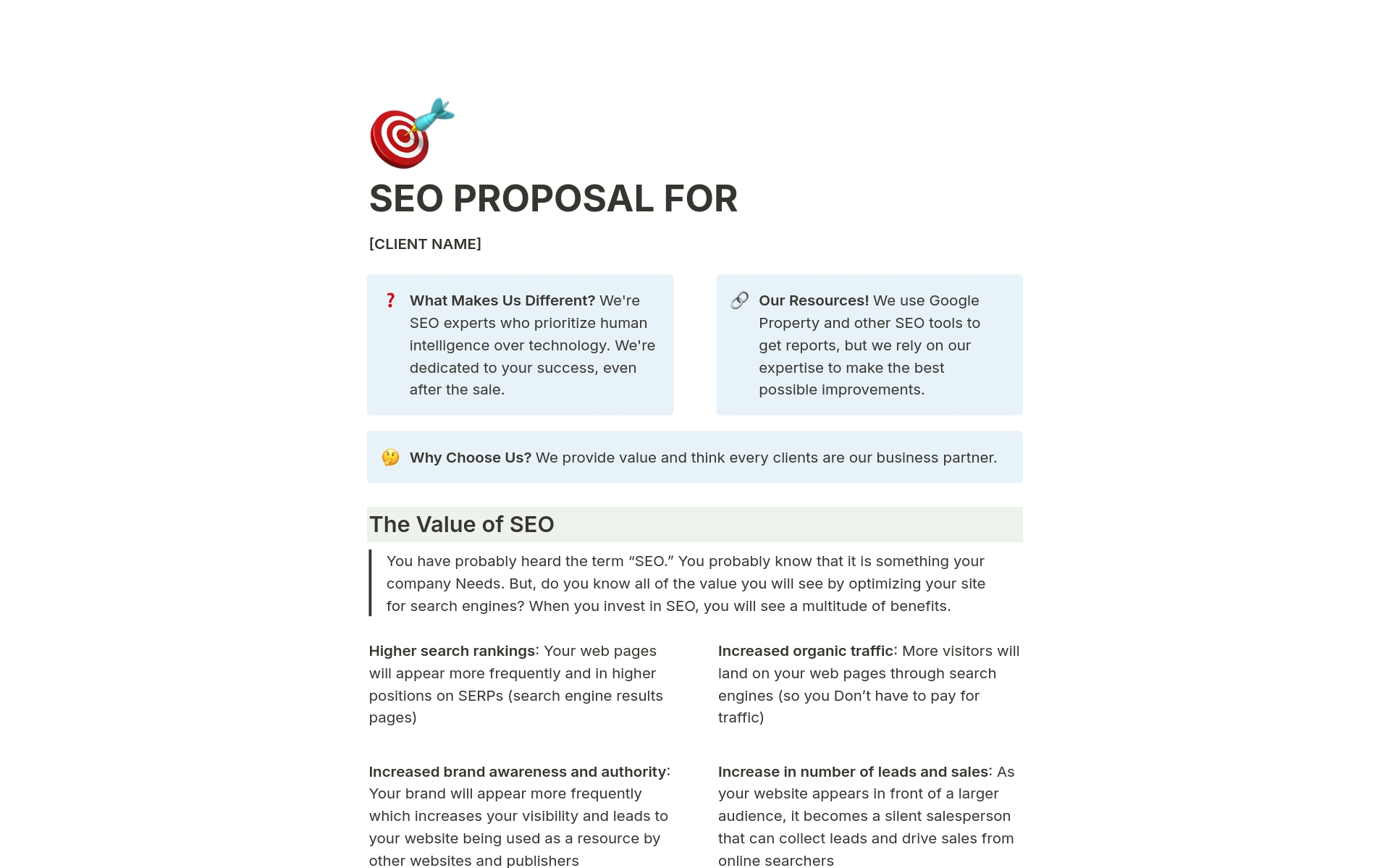 A template preview for SEO PROPOSAL