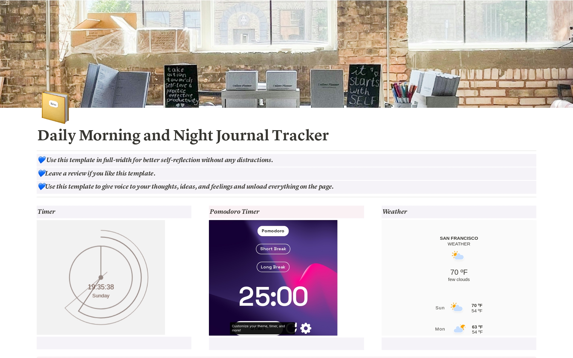 Aperçu du modèle de Daily Morning and Night Journal Tracker