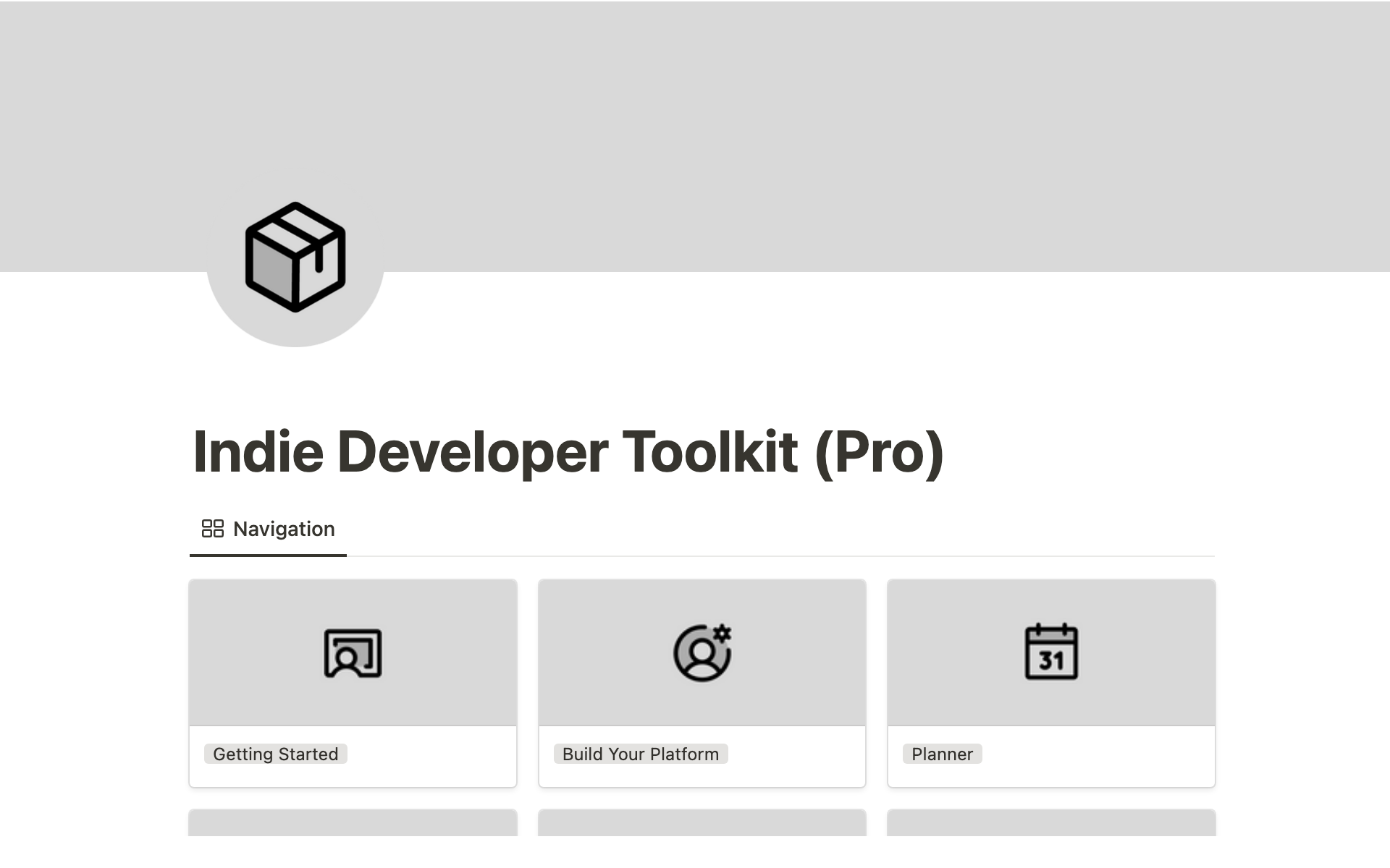A template preview for Indie developer toolkit