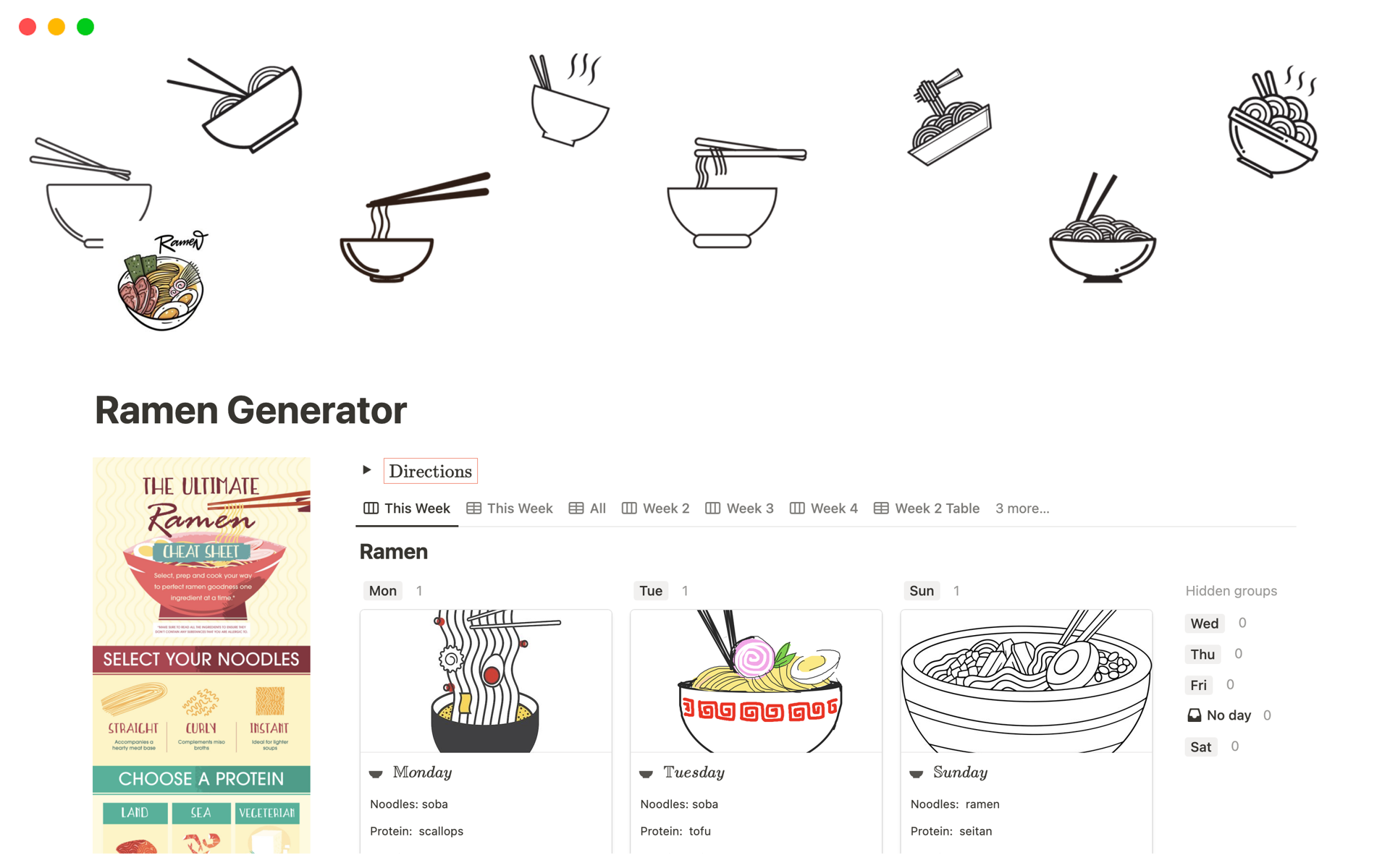 The Ramen Recipe Generator is a Notion Template that offers budget-friendly and customizable meal options using Ramen noodles as the main ingredient, perfect for saving money while enjoying delicious and diverse meals.