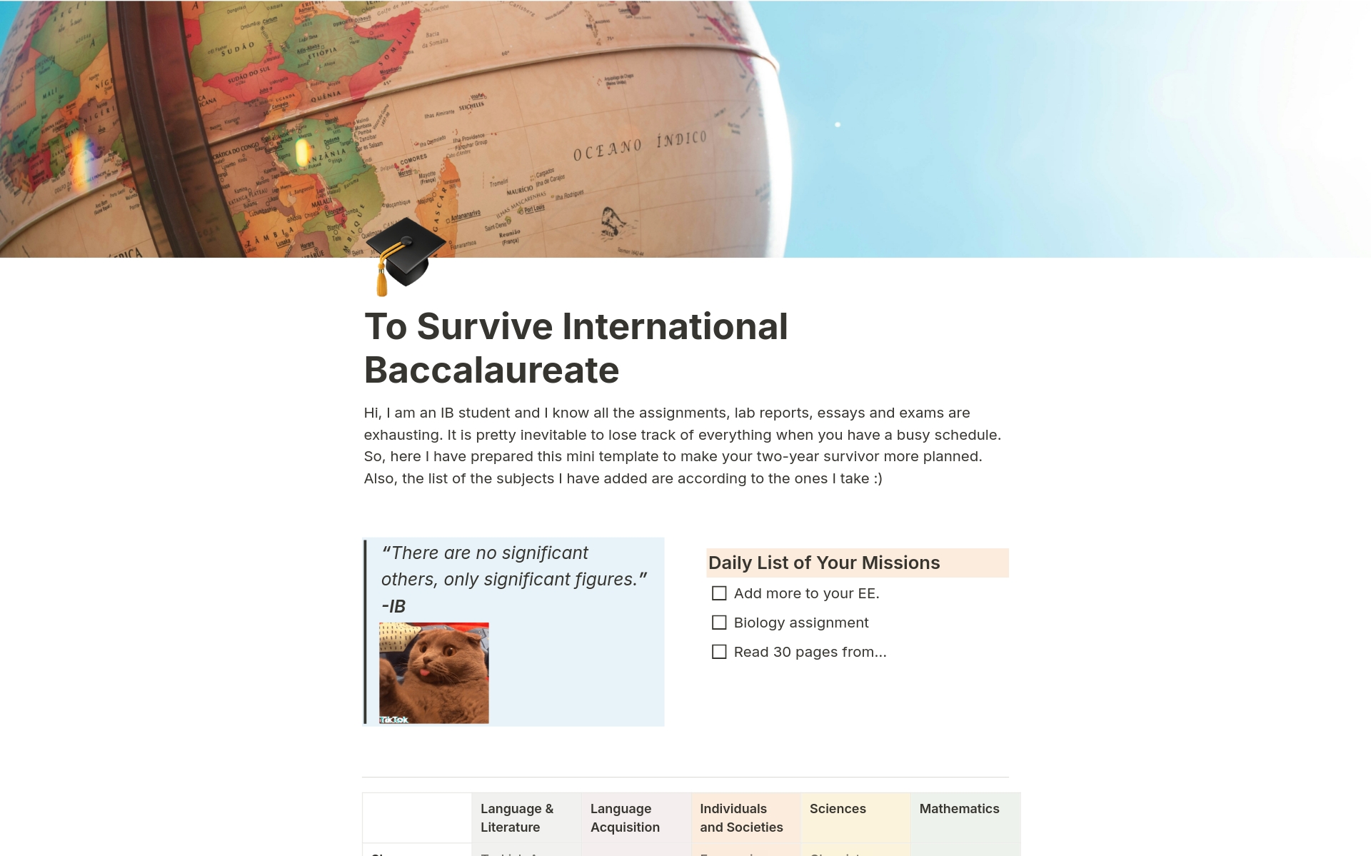 A template preview for To Survive International Baccalaureate