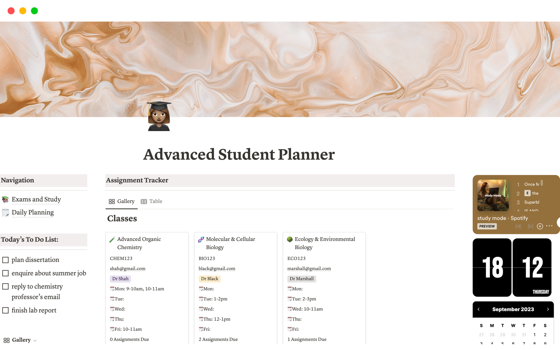 A template preview for Advanced Student Planner
