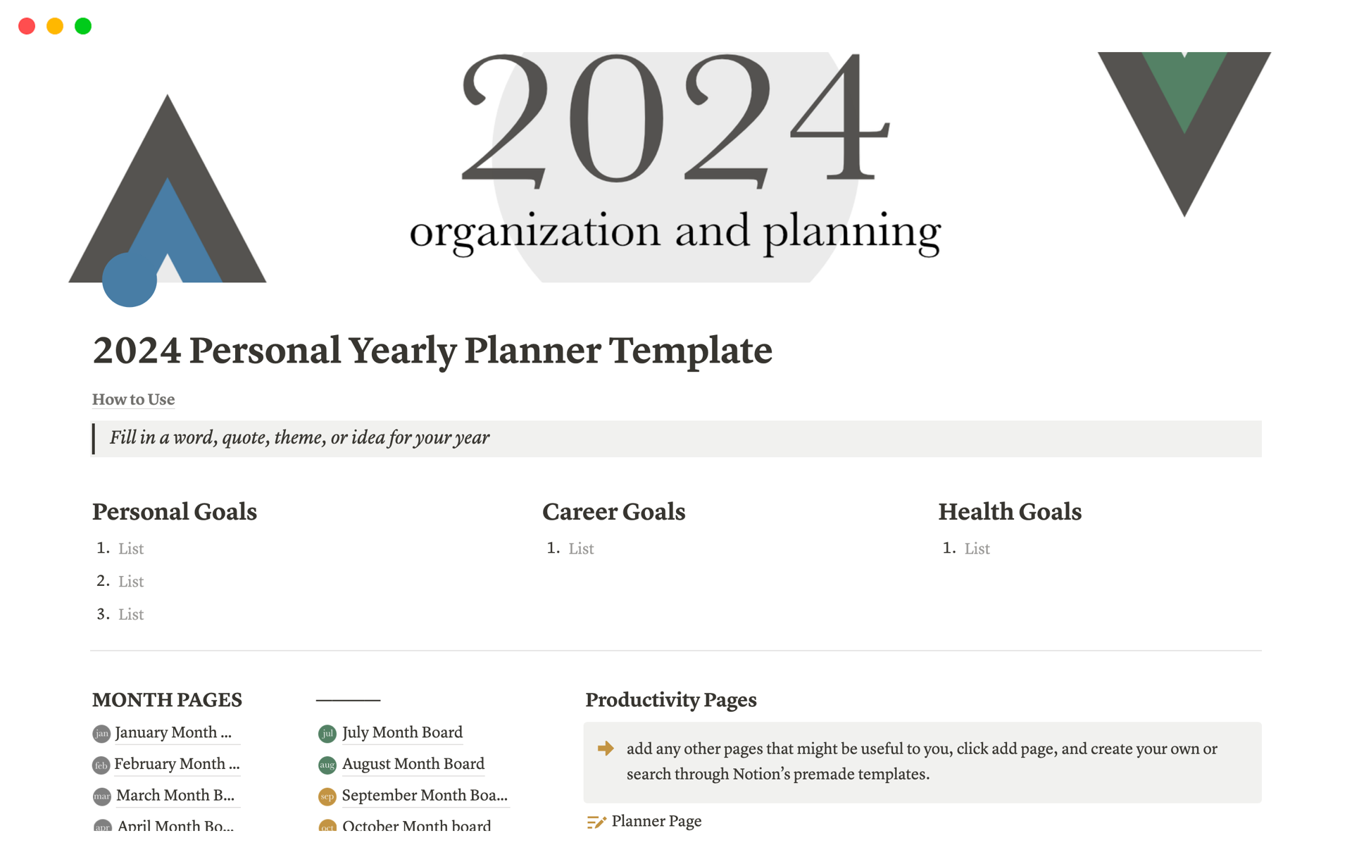 A template preview for 2024 Personal Yearly Planner