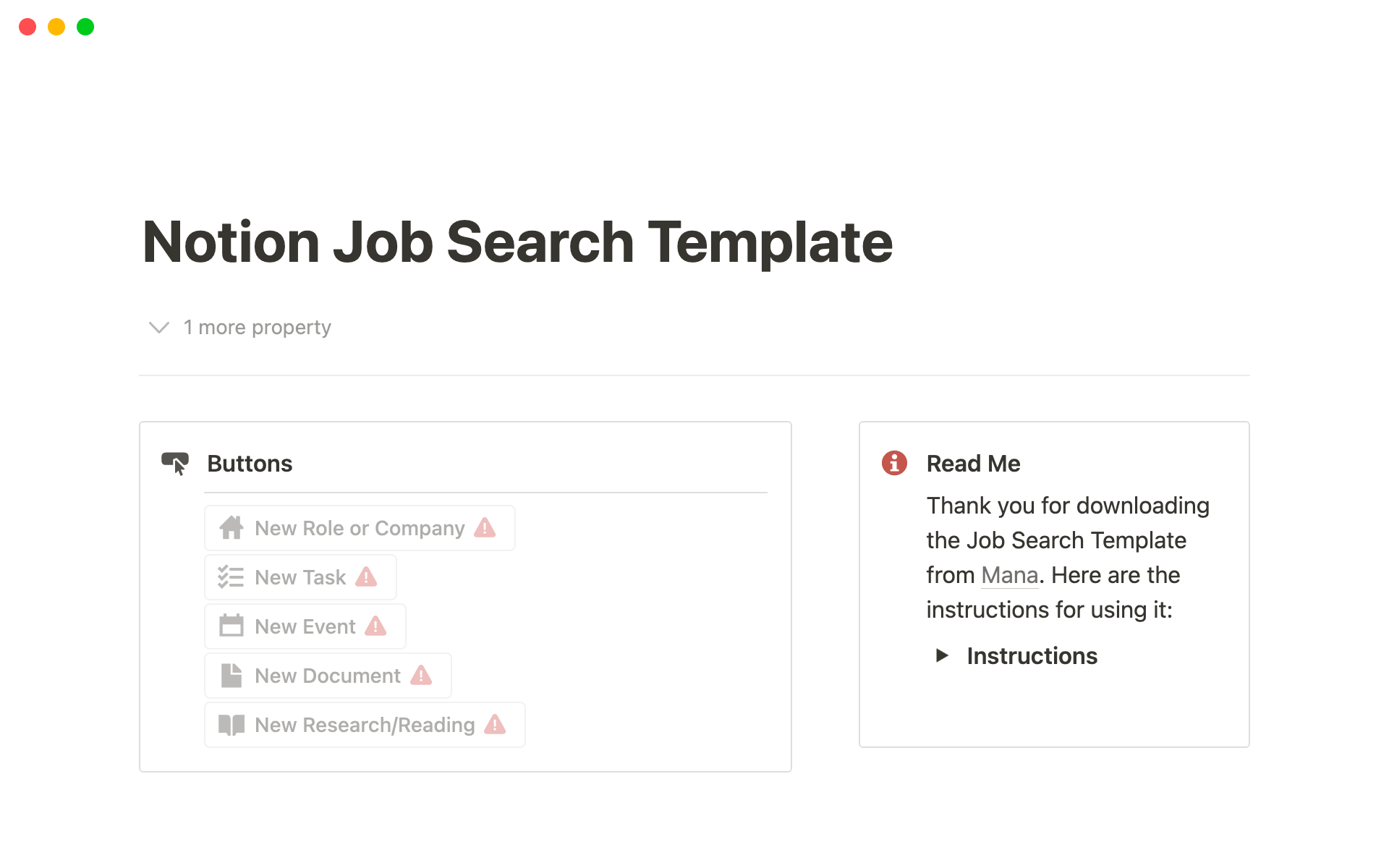 En forhåndsvisning av mal for Notion Job Search Template