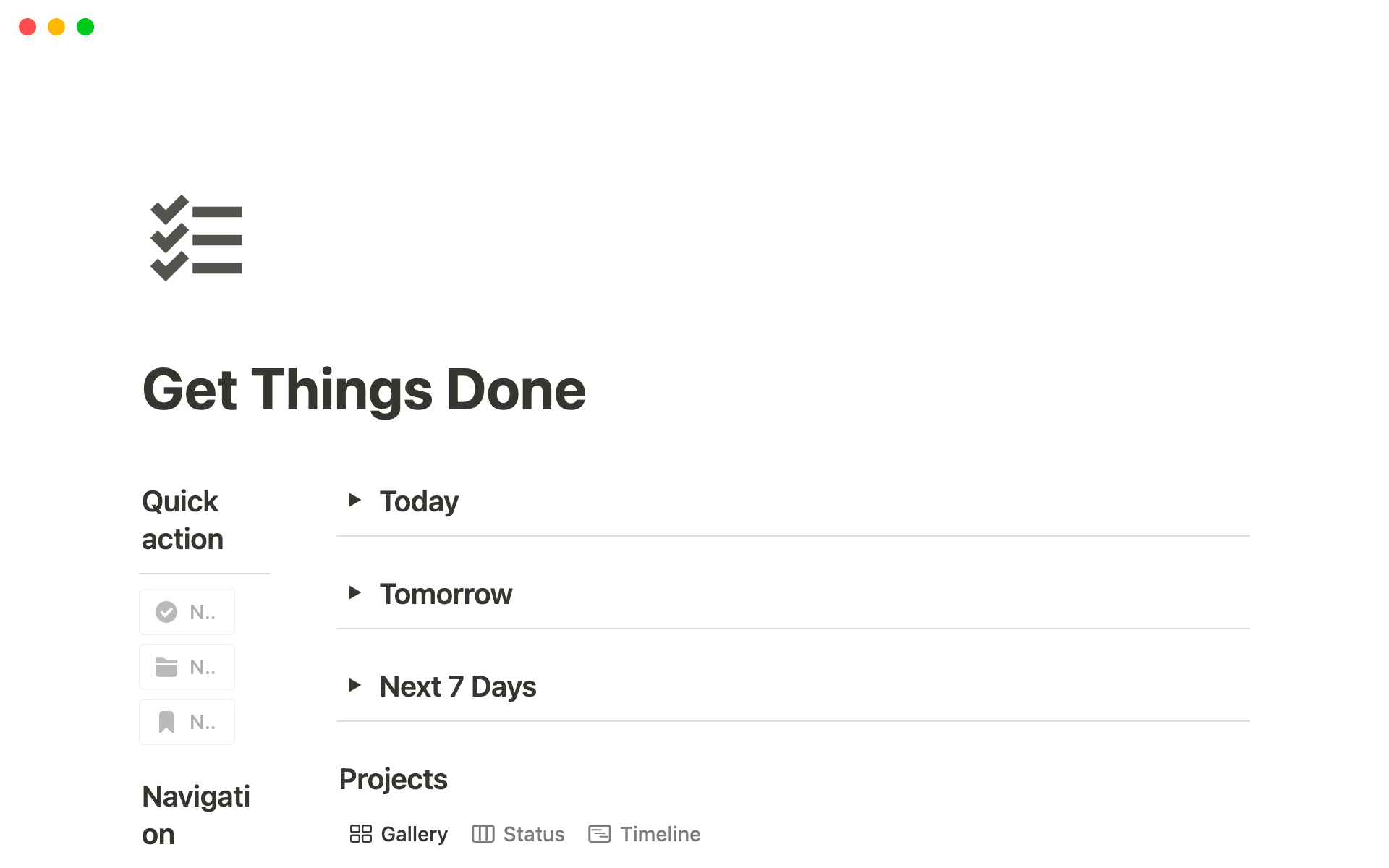 A template preview for Get Things Done