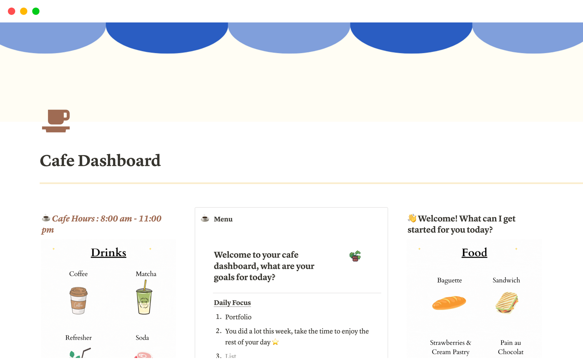 A template preview for Cafe Dashboard