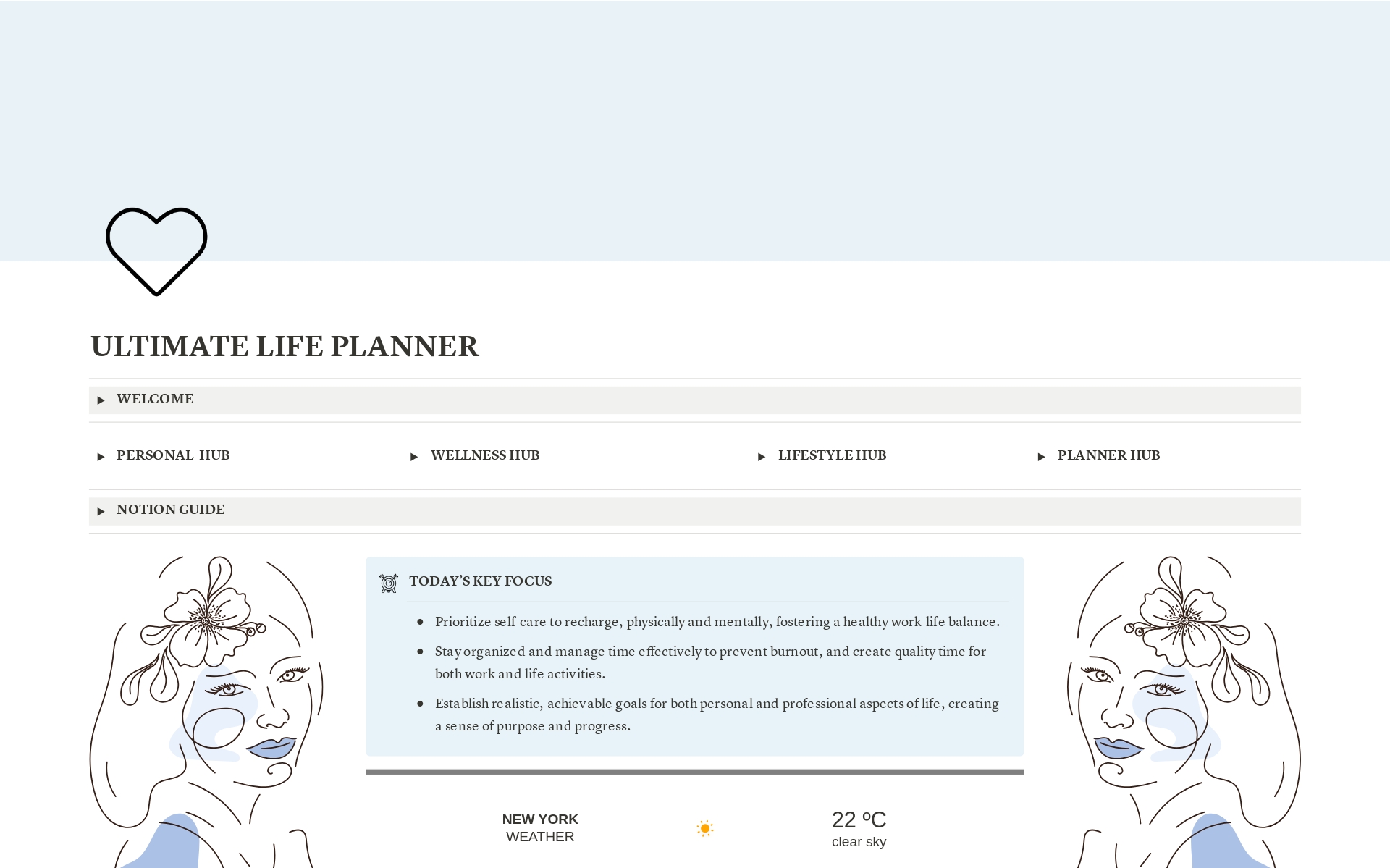 Eine Vorlagenvorschau für Blue Ultimate Life Planner