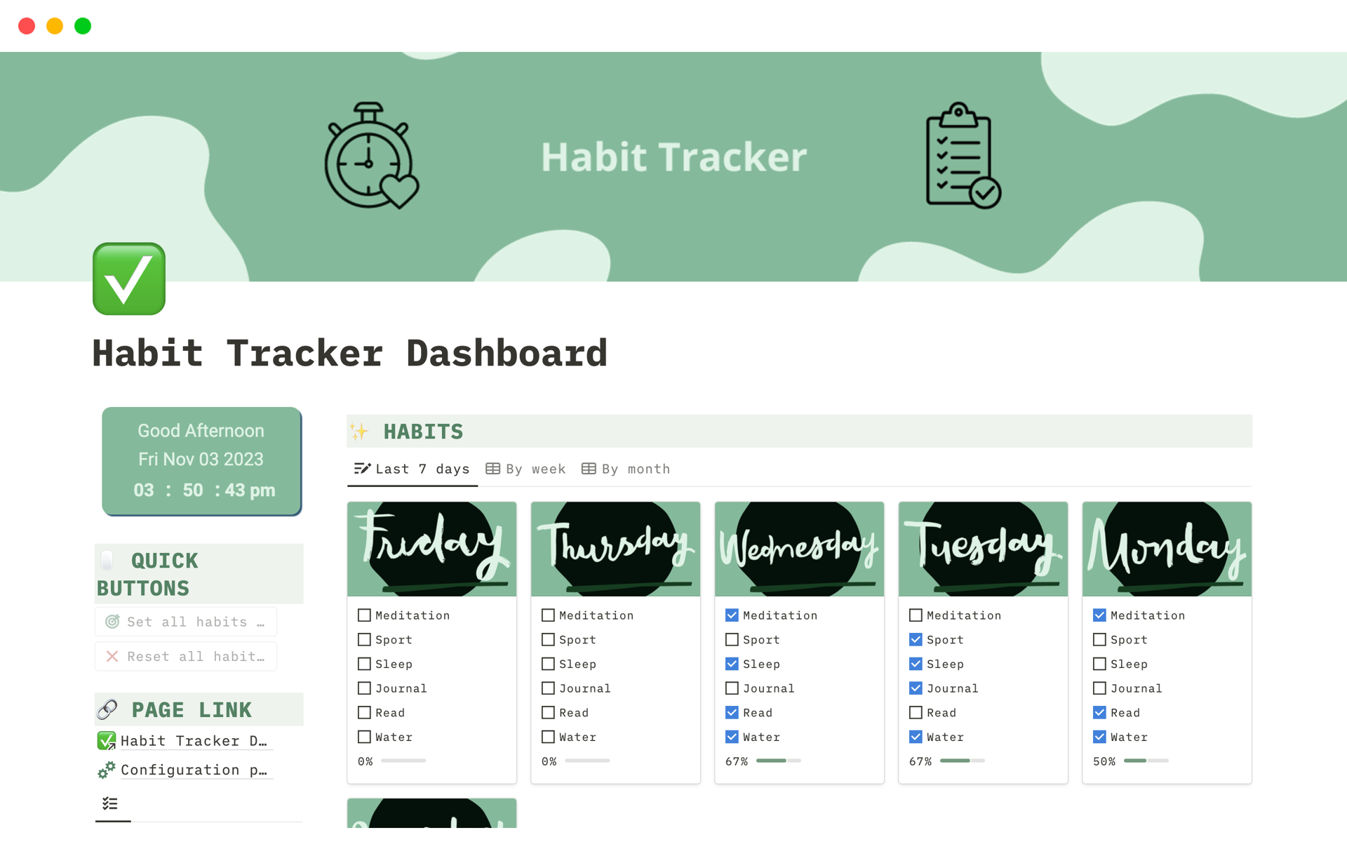 Eine Vorlagenvorschau für Simple Habit Tracker