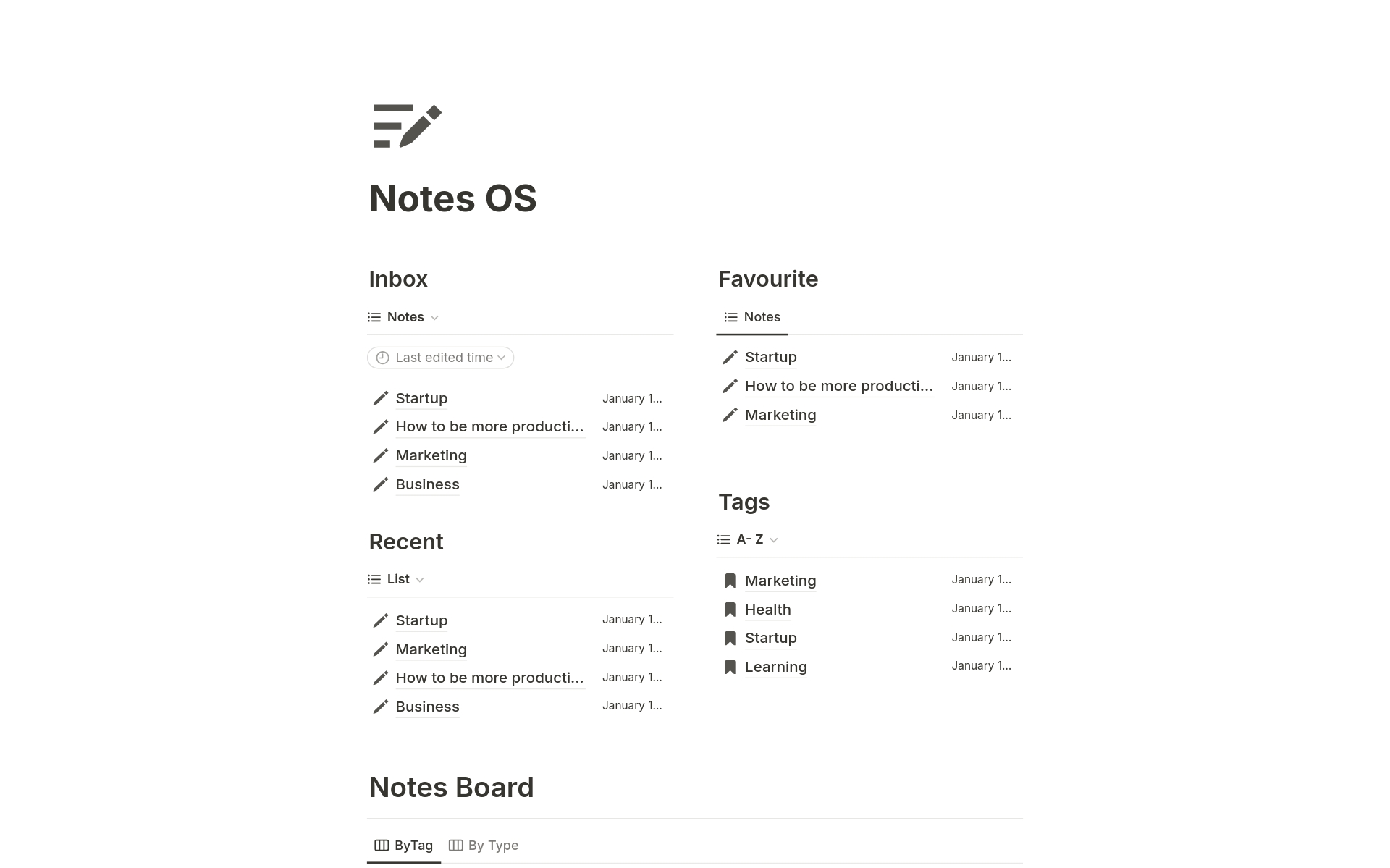 Eine Vorlagenvorschau für Ultimate Notes OS 