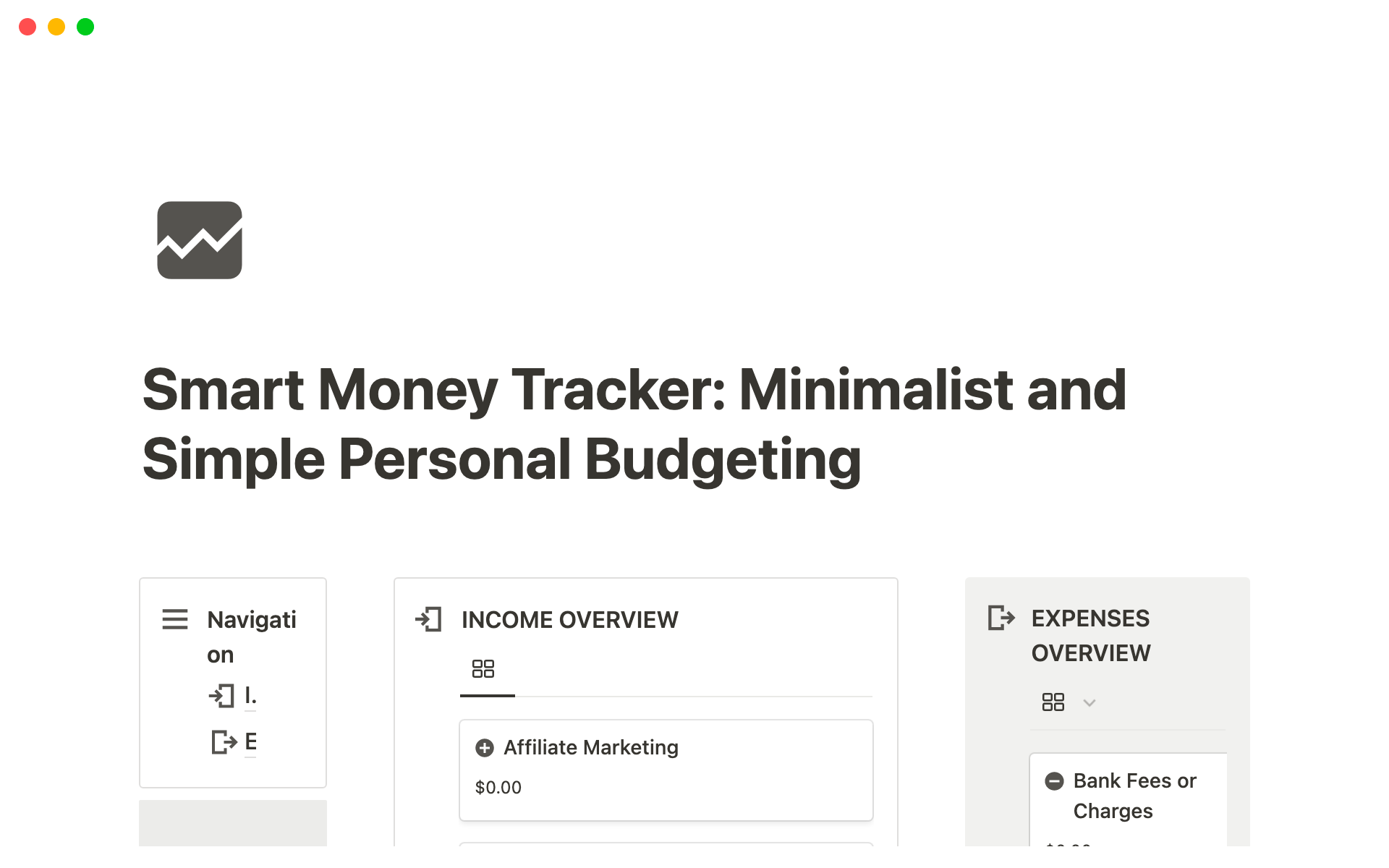 A template preview for Smart Money Tracker: Budget Tracker Template for Notion