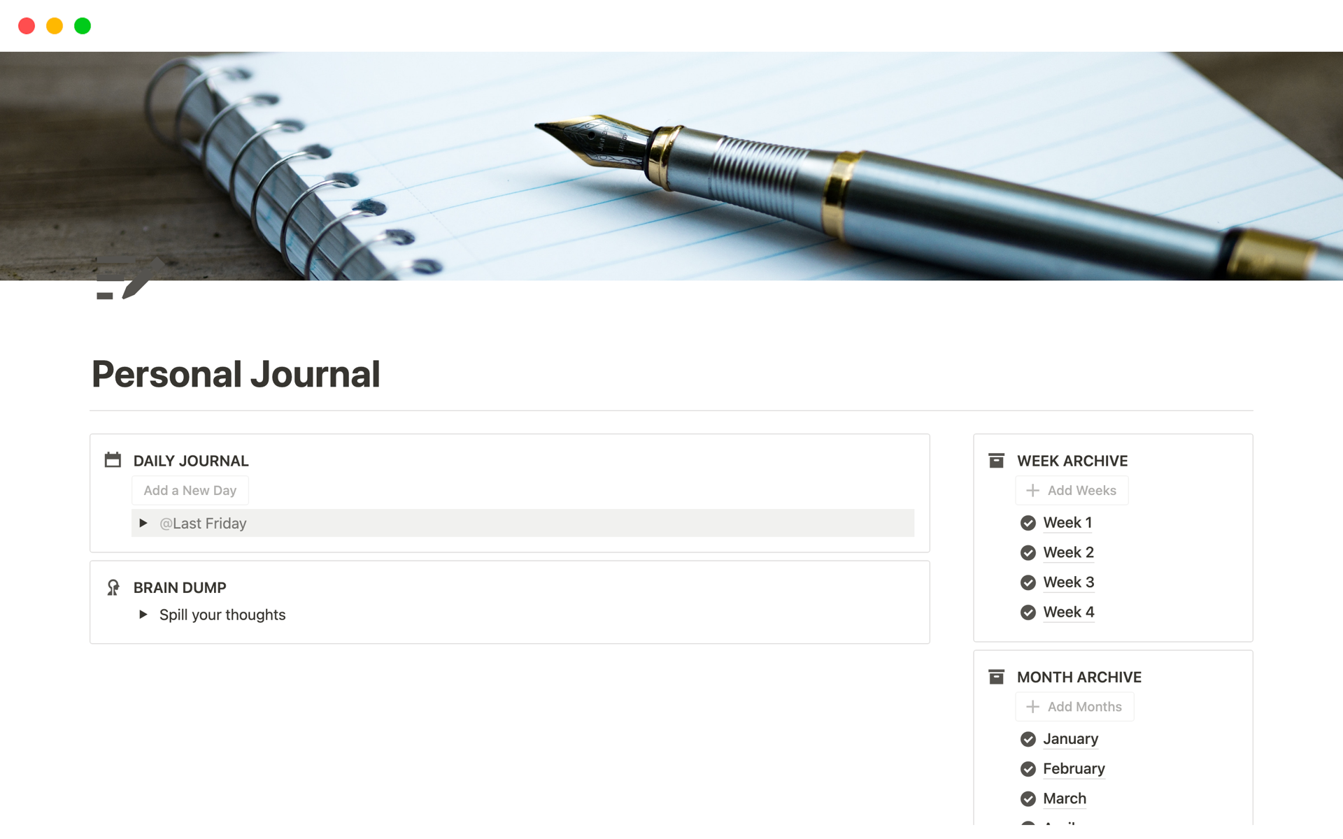 A template preview for Notion Personal Journal