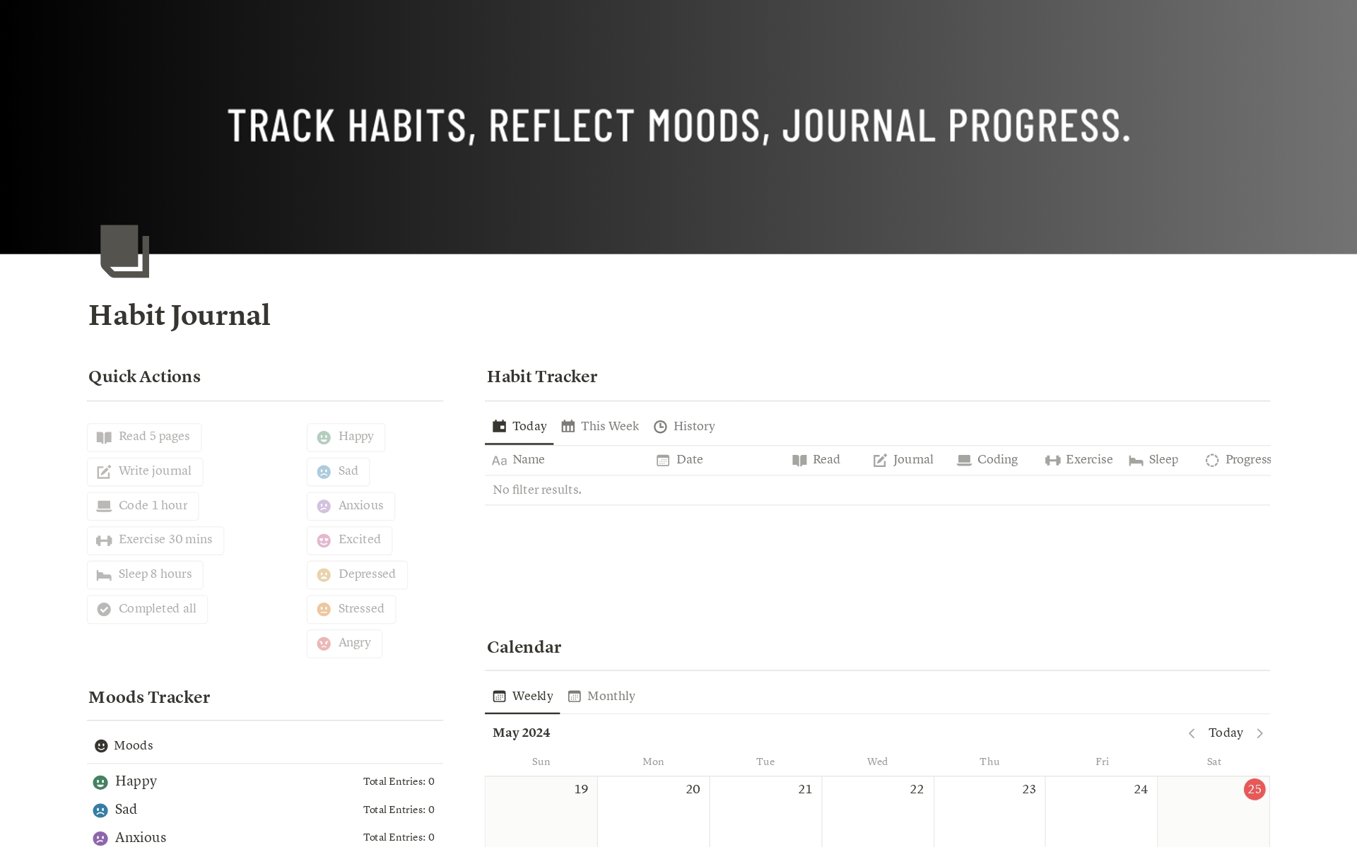 Aperçu du modèle de Habit Journal (Integrated with iOS Shortcut)
