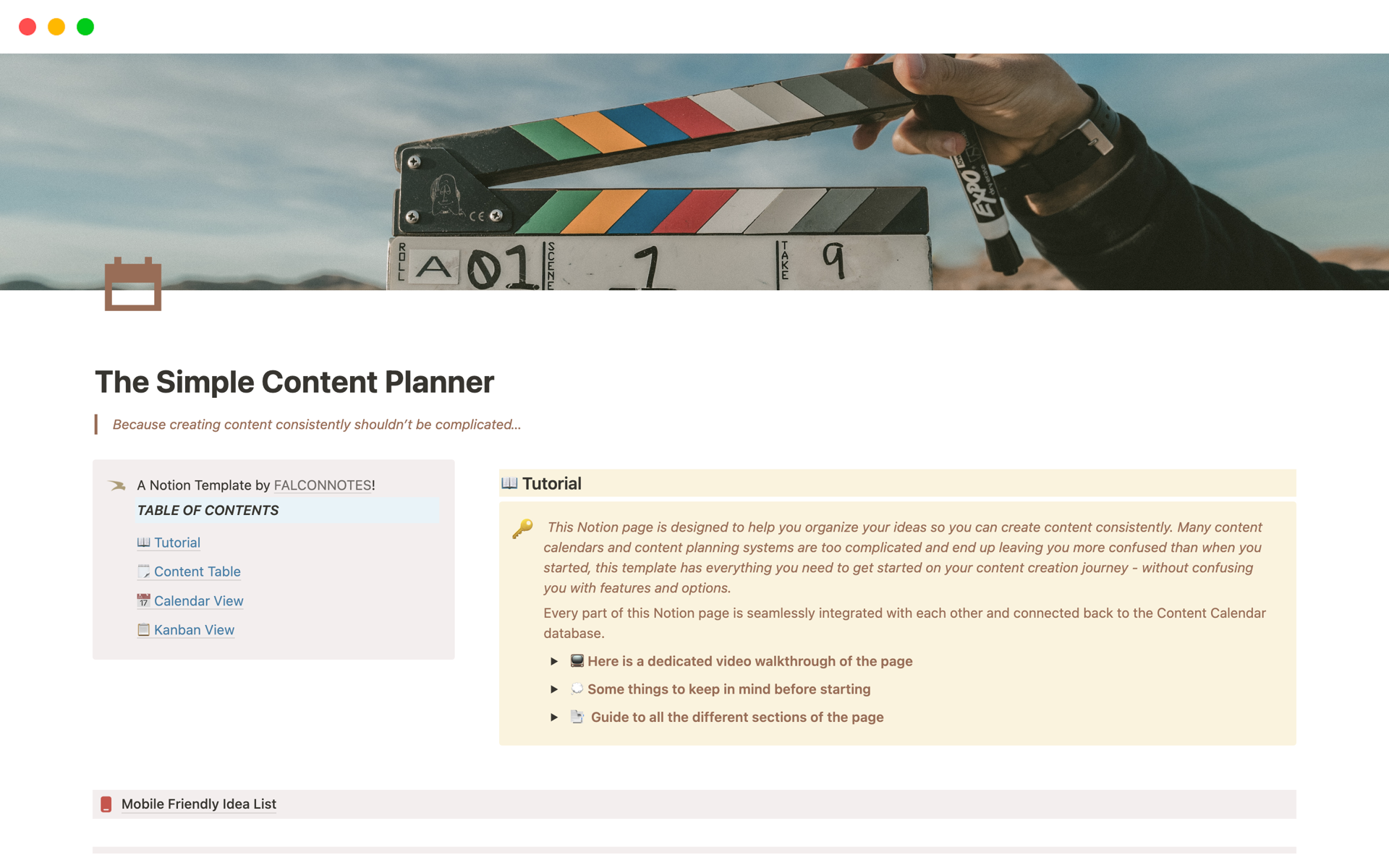 The Simple Content Plannerのテンプレートのプレビュー