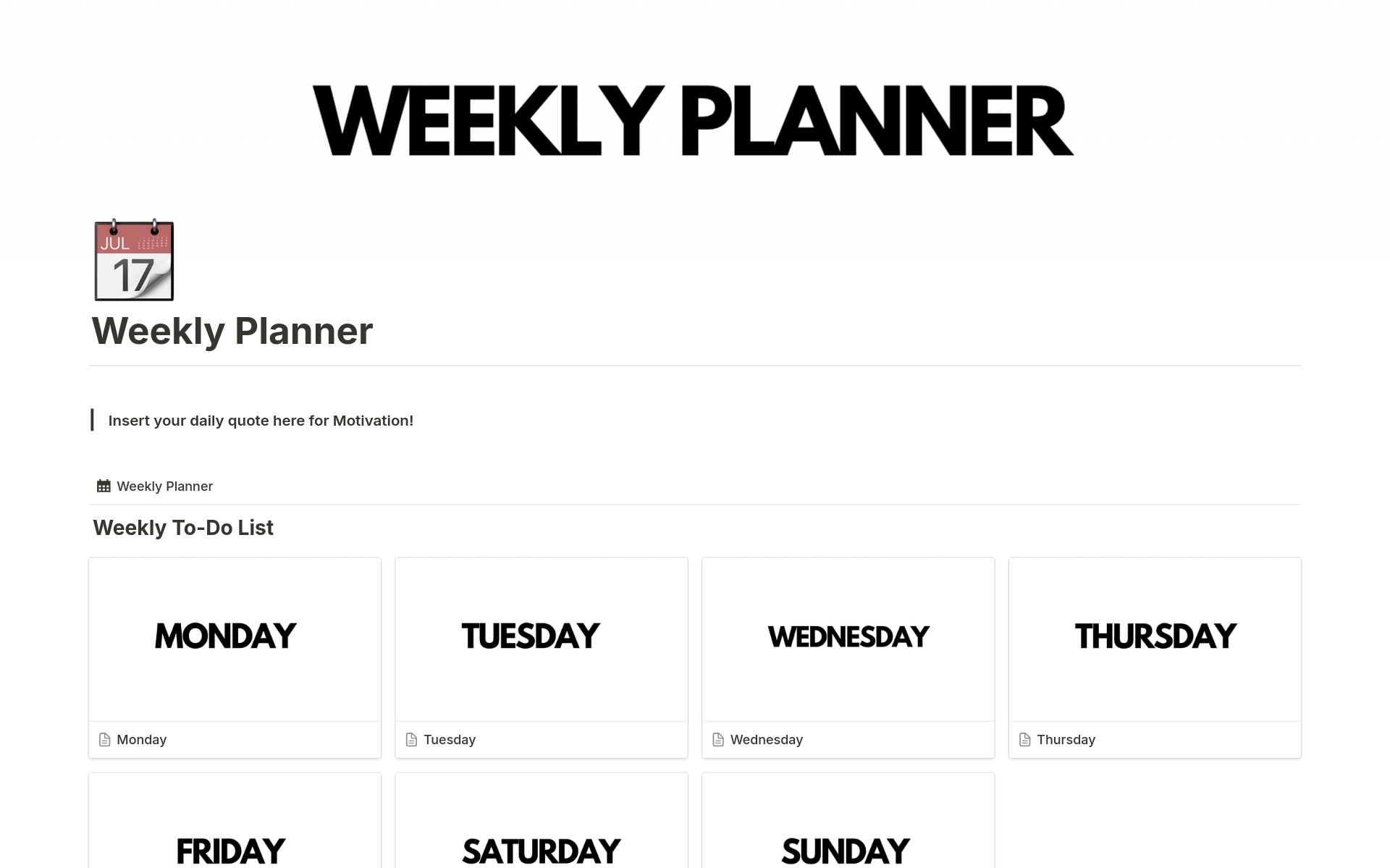 Minimalistic Weekly Plannerのテンプレートのプレビュー
