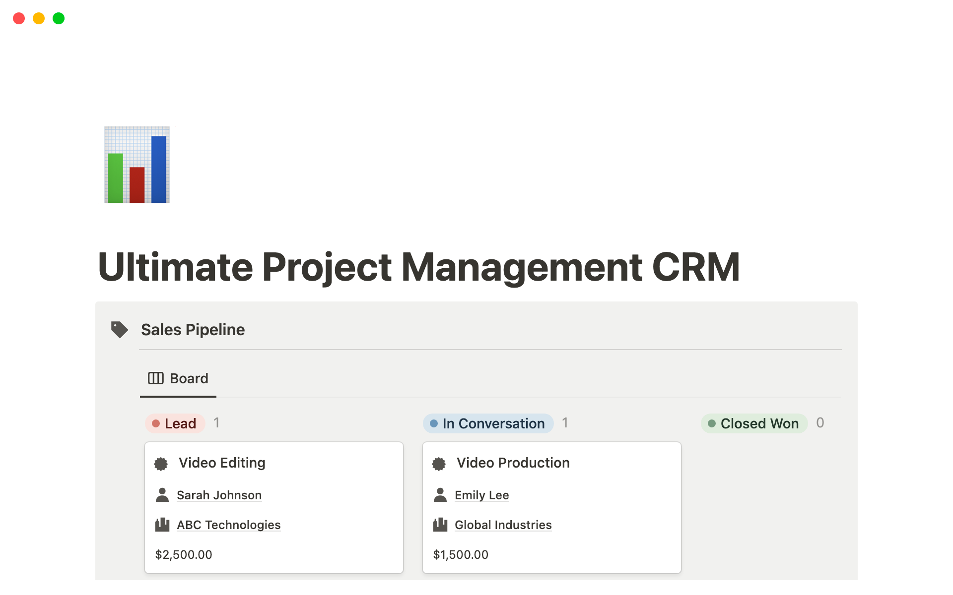 A template preview for Ultimate Project Management CRM