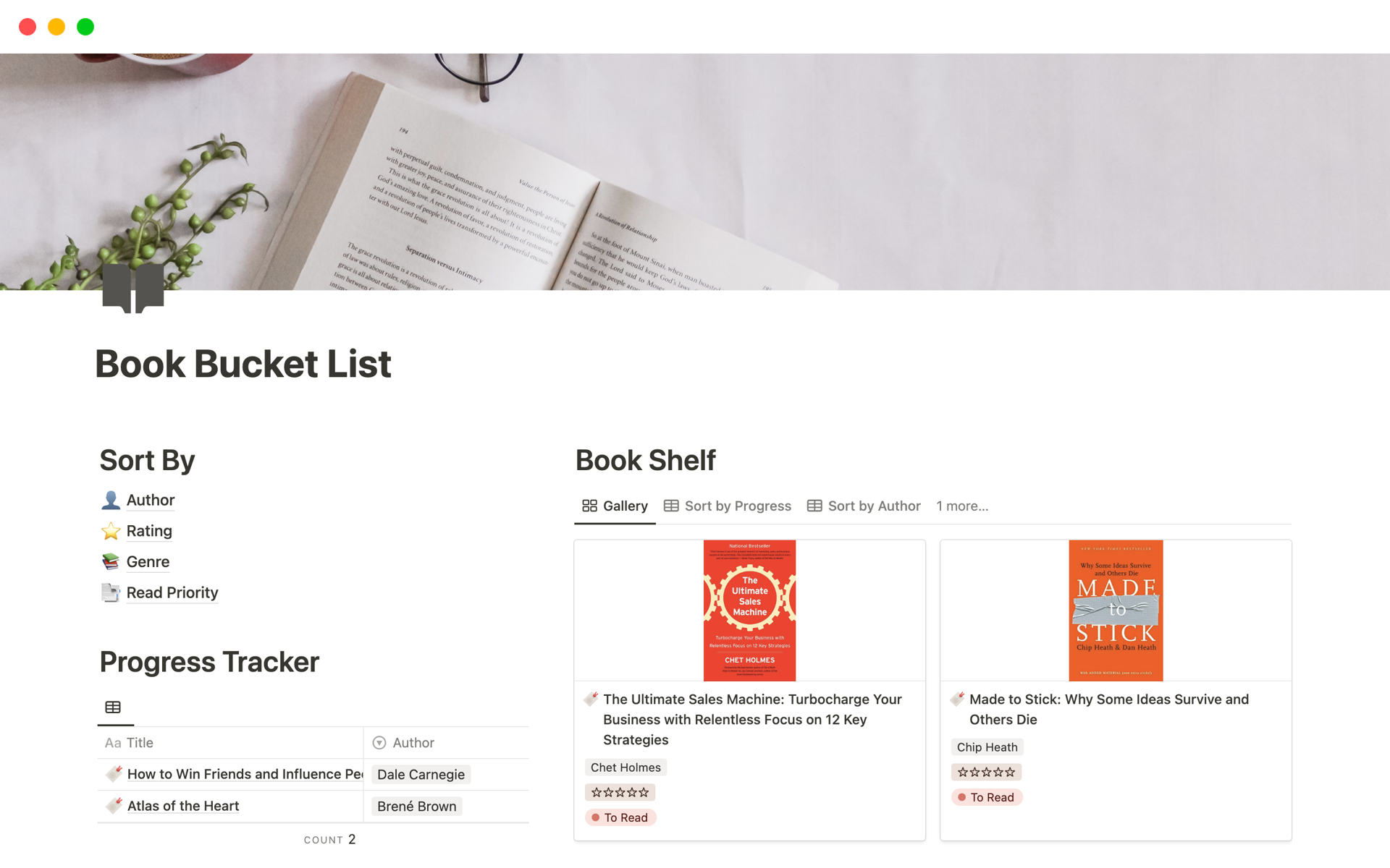 Book Bucket List by Anh D Notion Template