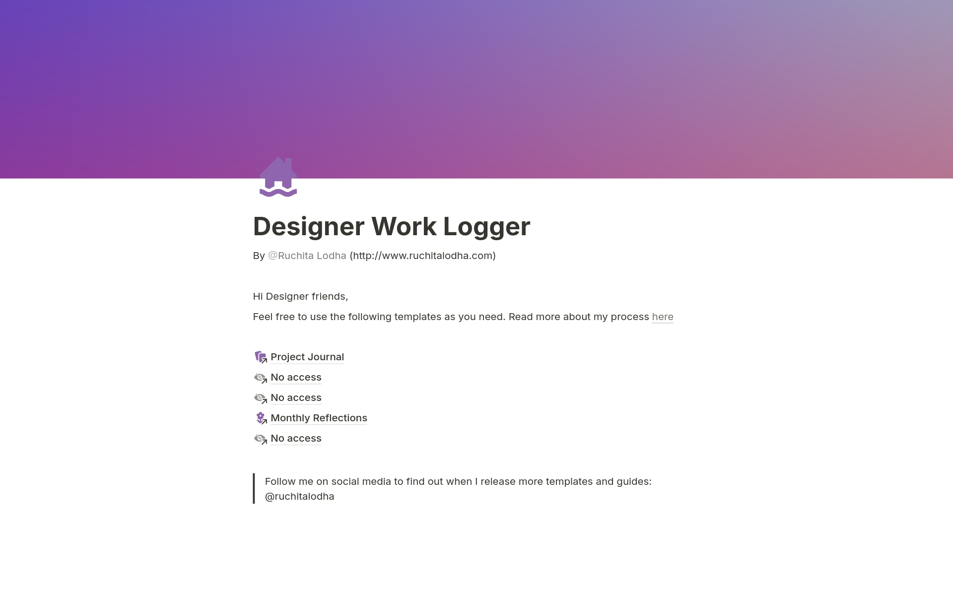 A template preview for Designer’s Notebook