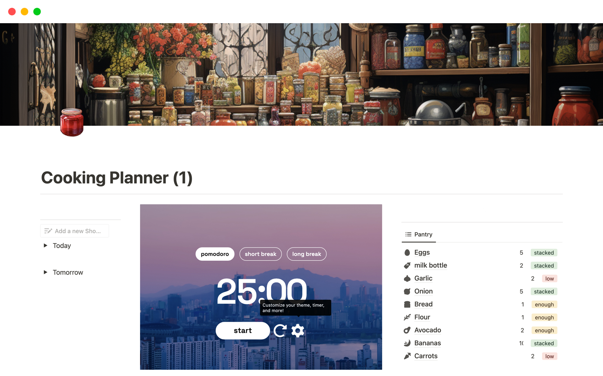 A template preview for Notion Cooking Planner