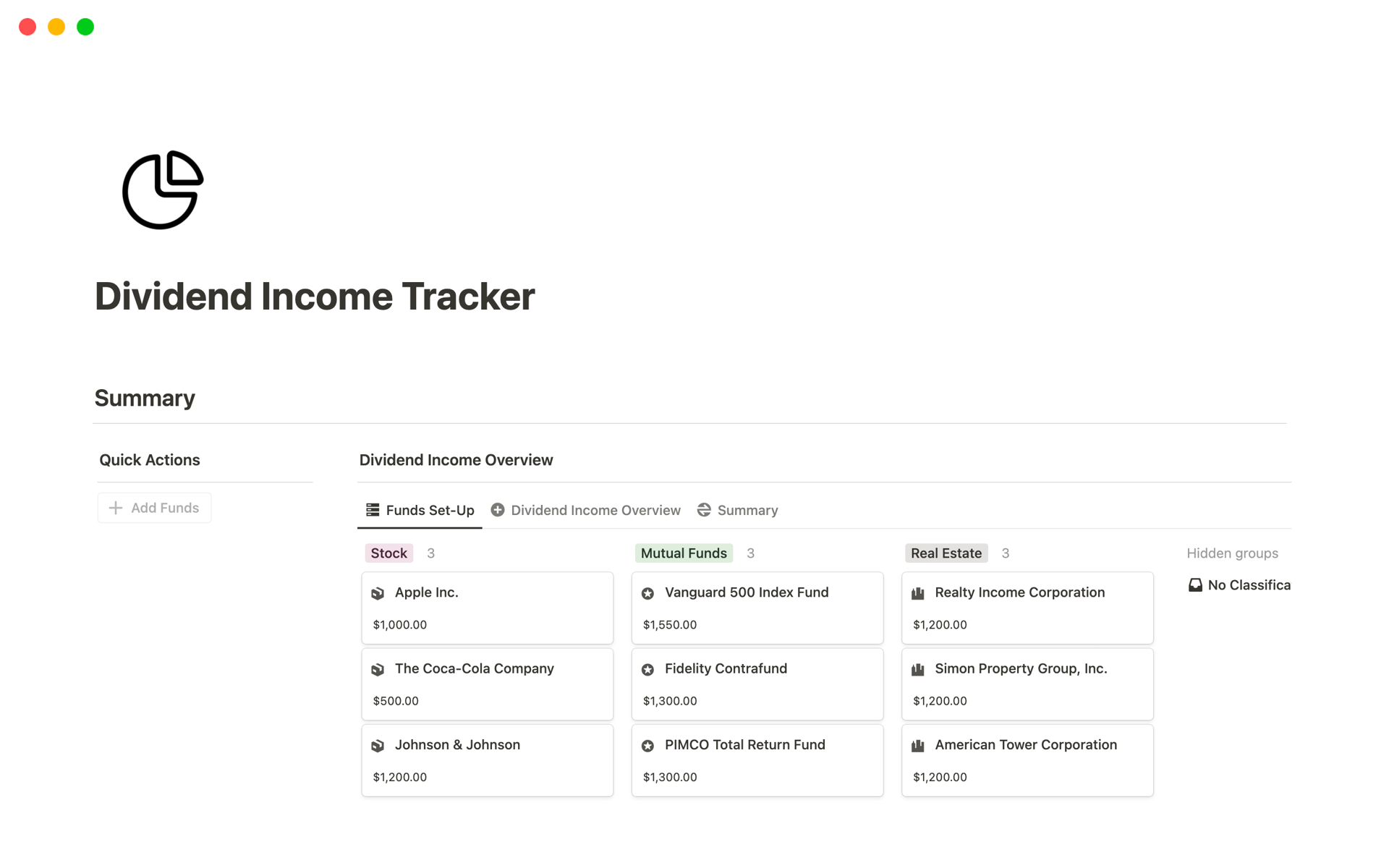 A template preview for Dividend Income Tracker