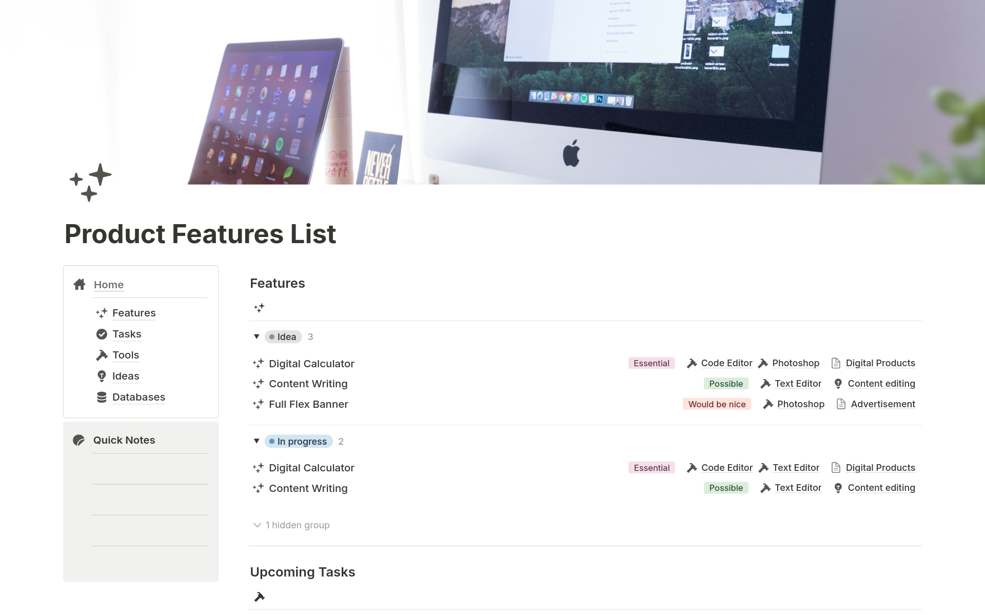 Vista previa de una plantilla para Product Feature List 