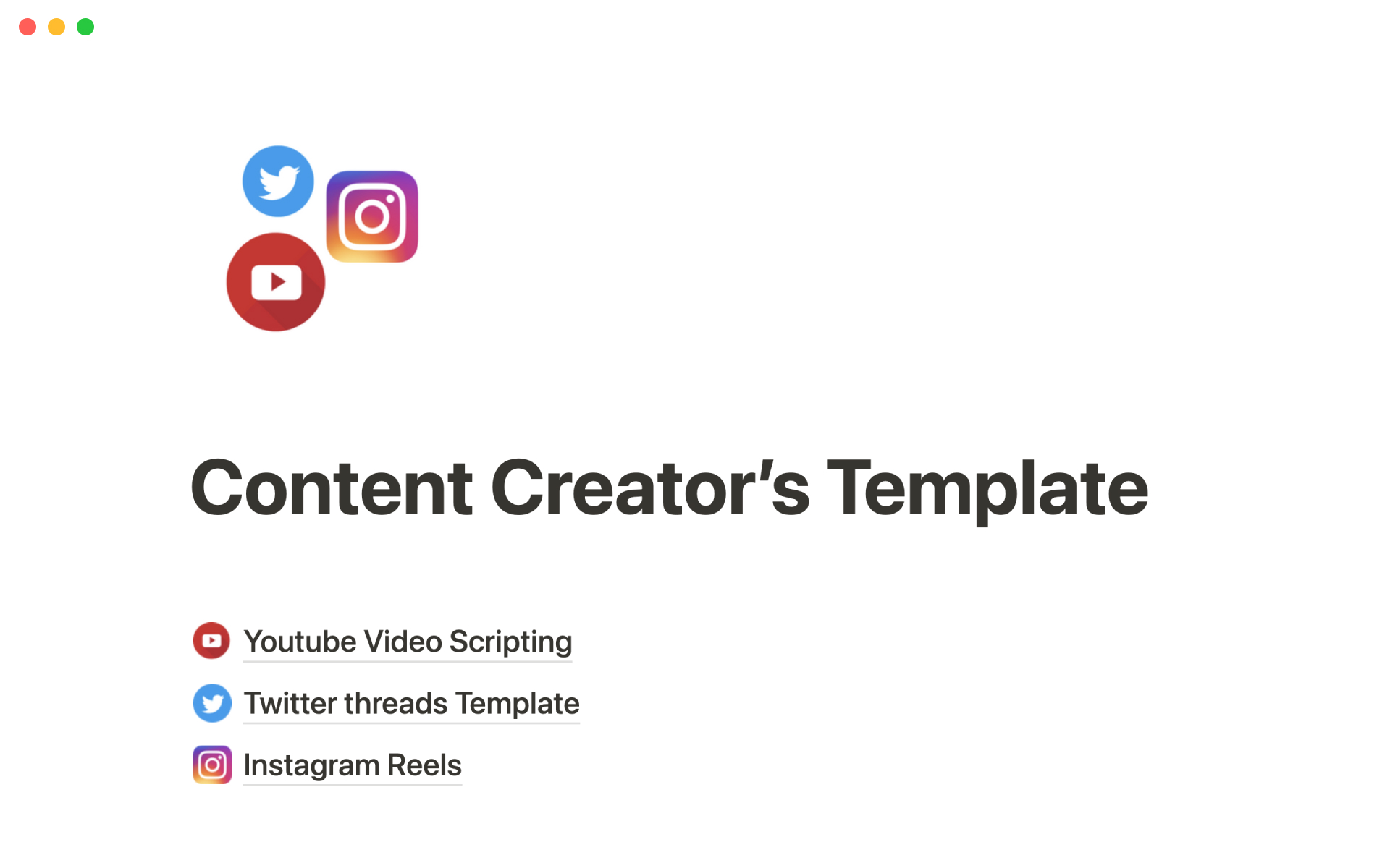 A template preview for Content creator's toolkit