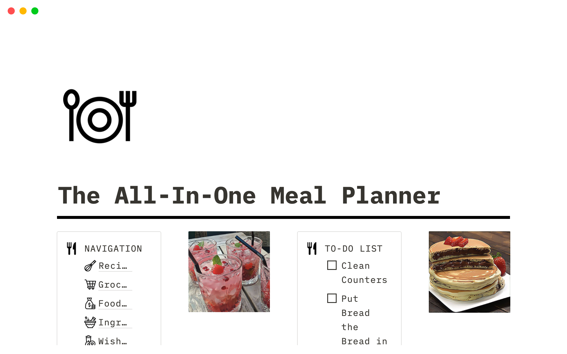 A template preview for The All-In-One Meal Planner