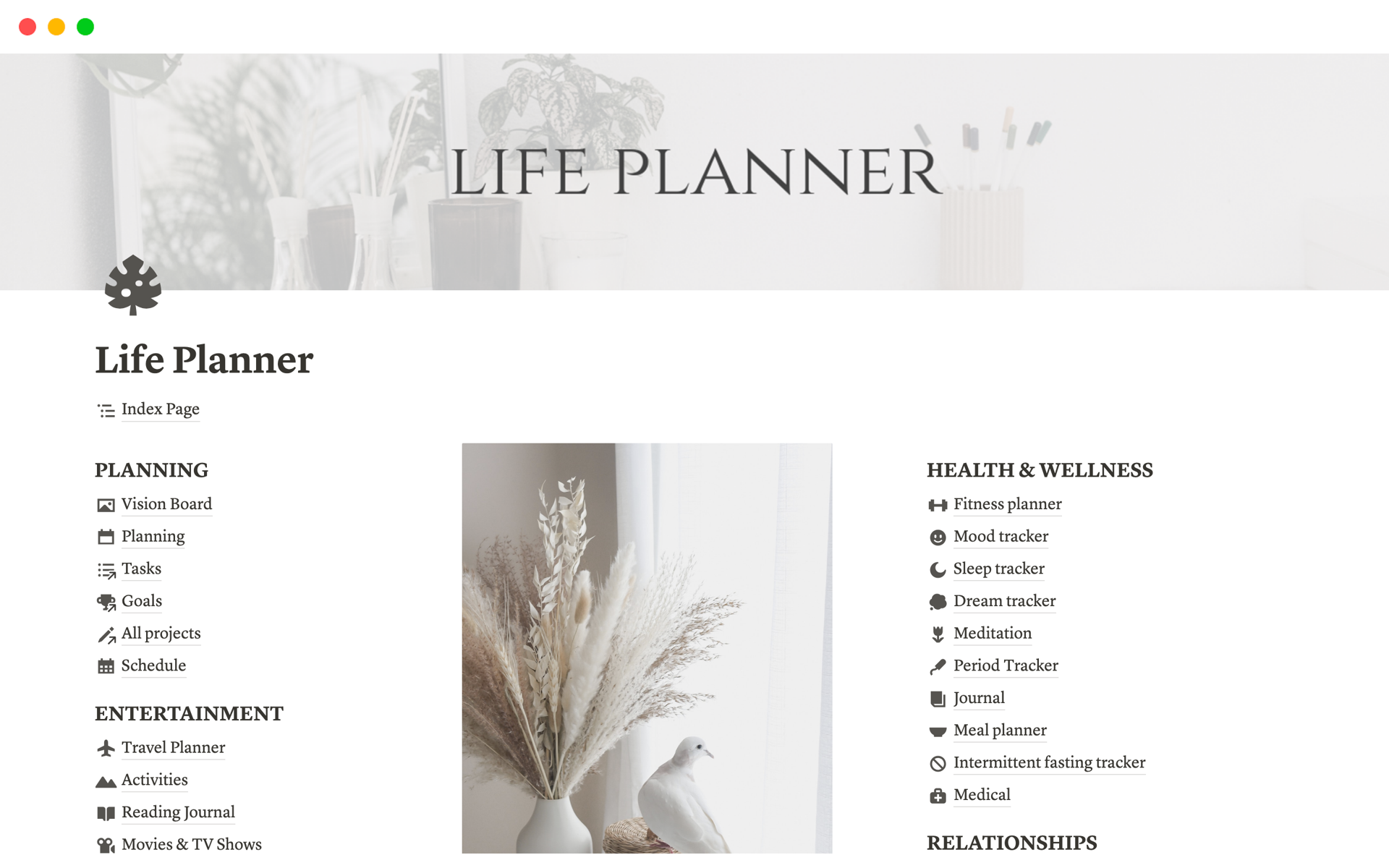 Vista previa de una plantilla para Life Planner