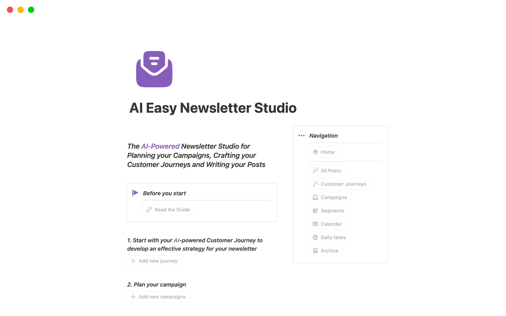 A template preview for AI Easy Newsletter Studio