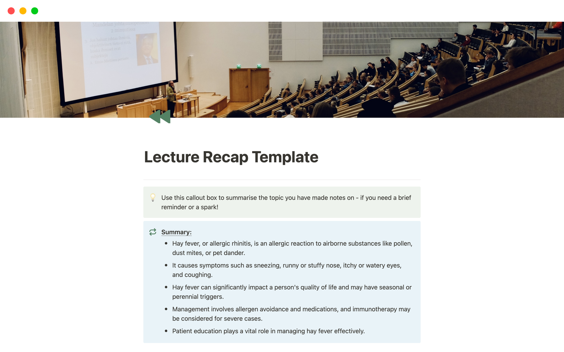 A template preview for Lecture Recap Template