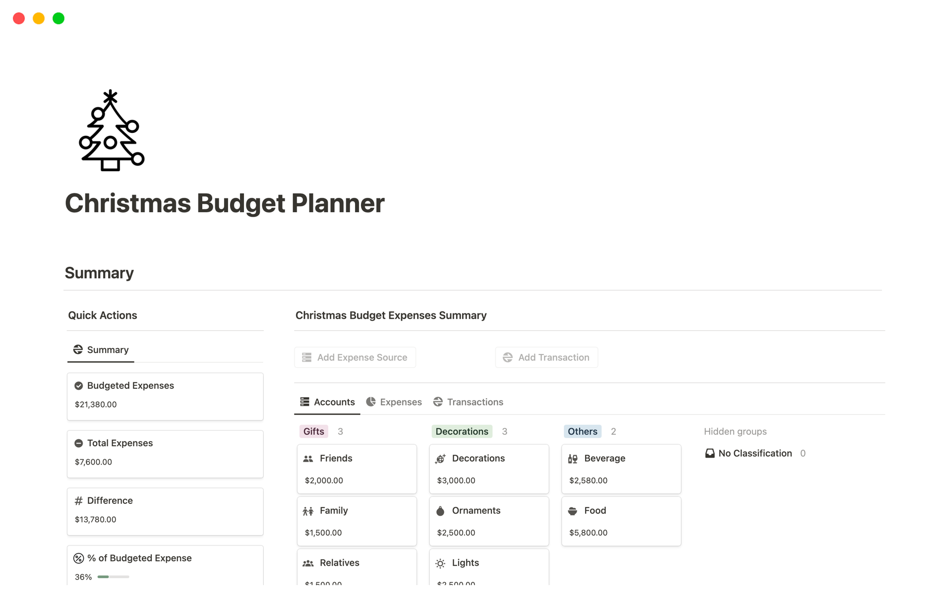 A template preview for Christmas Budget Planner