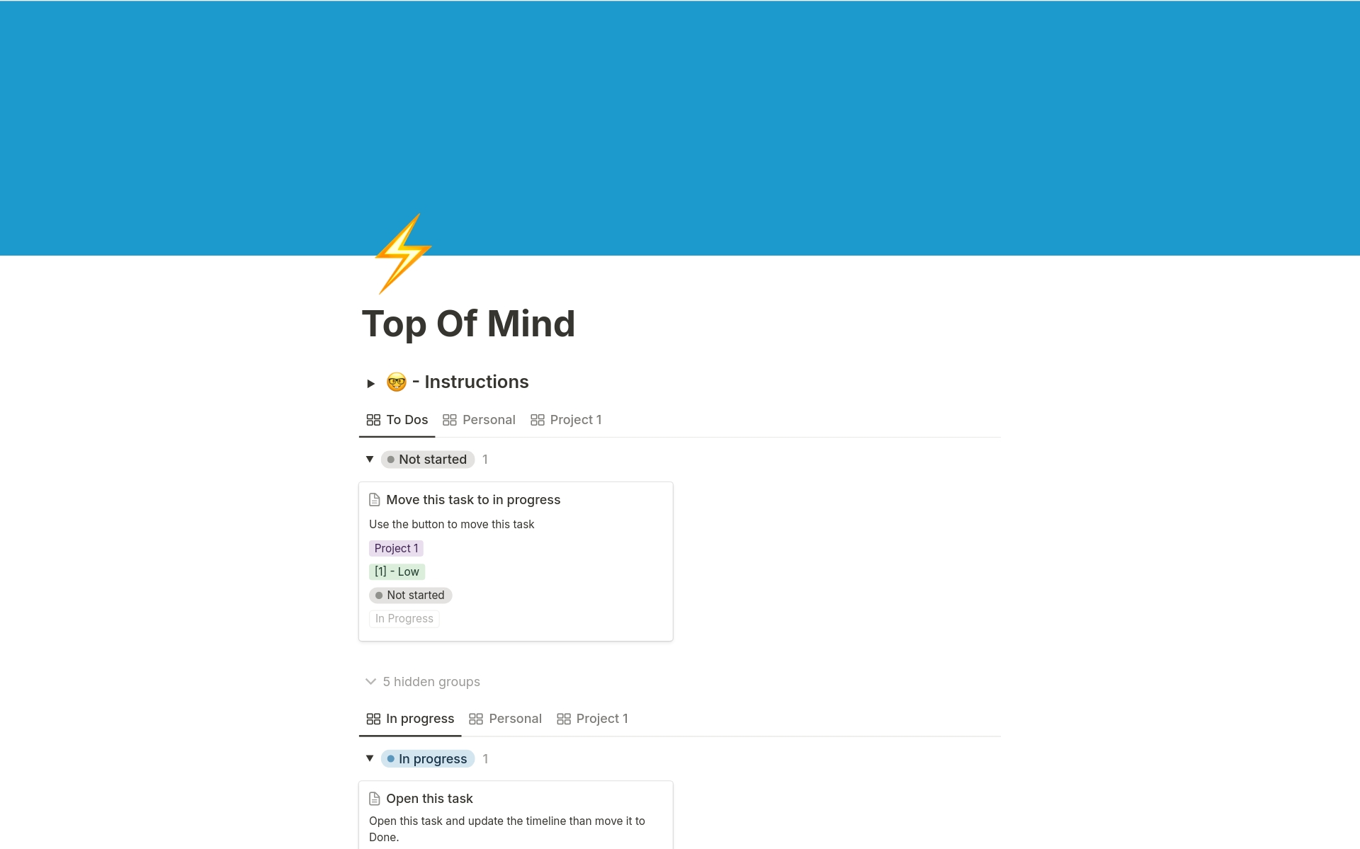 A template preview for Top Of Mind Organizer