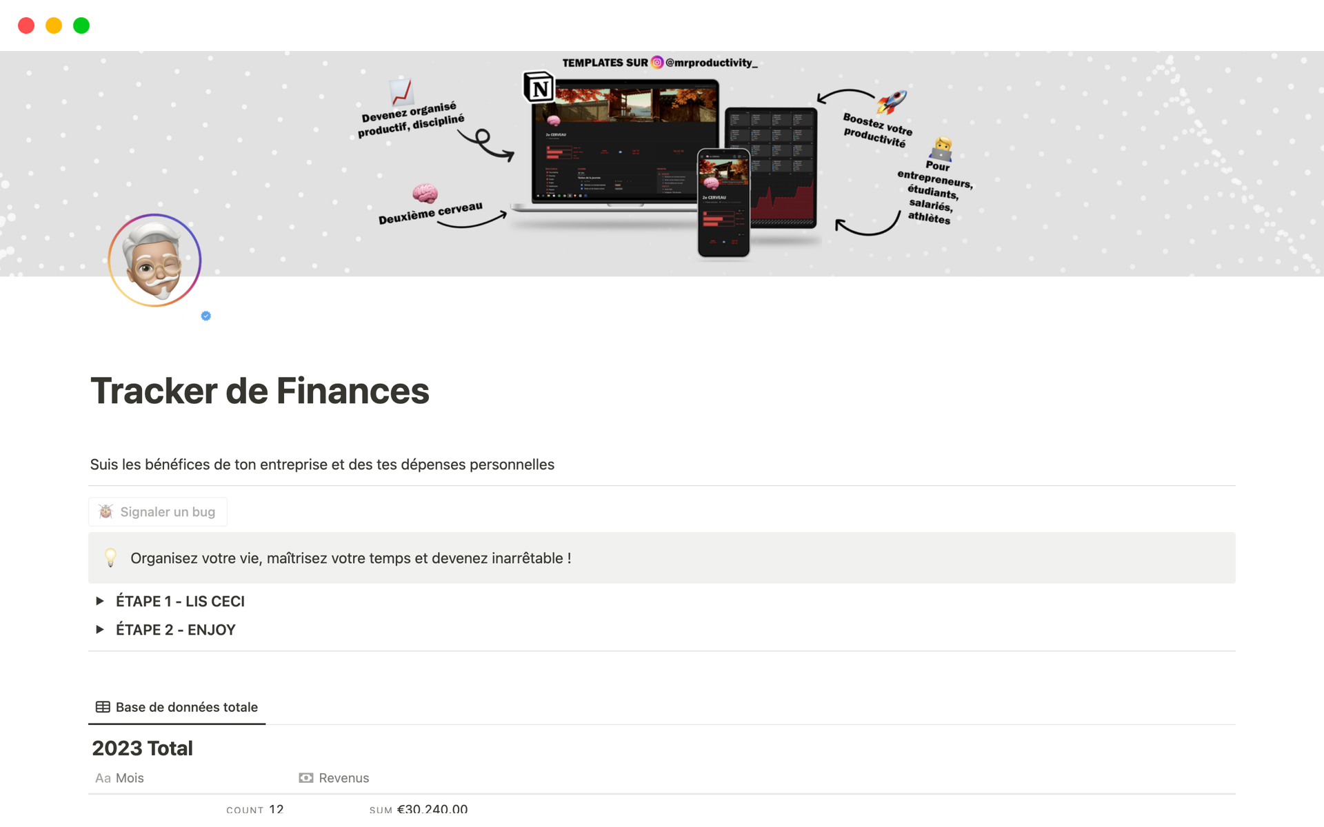 A template preview for 📊 Tracker de Finances | Optimise ton budget