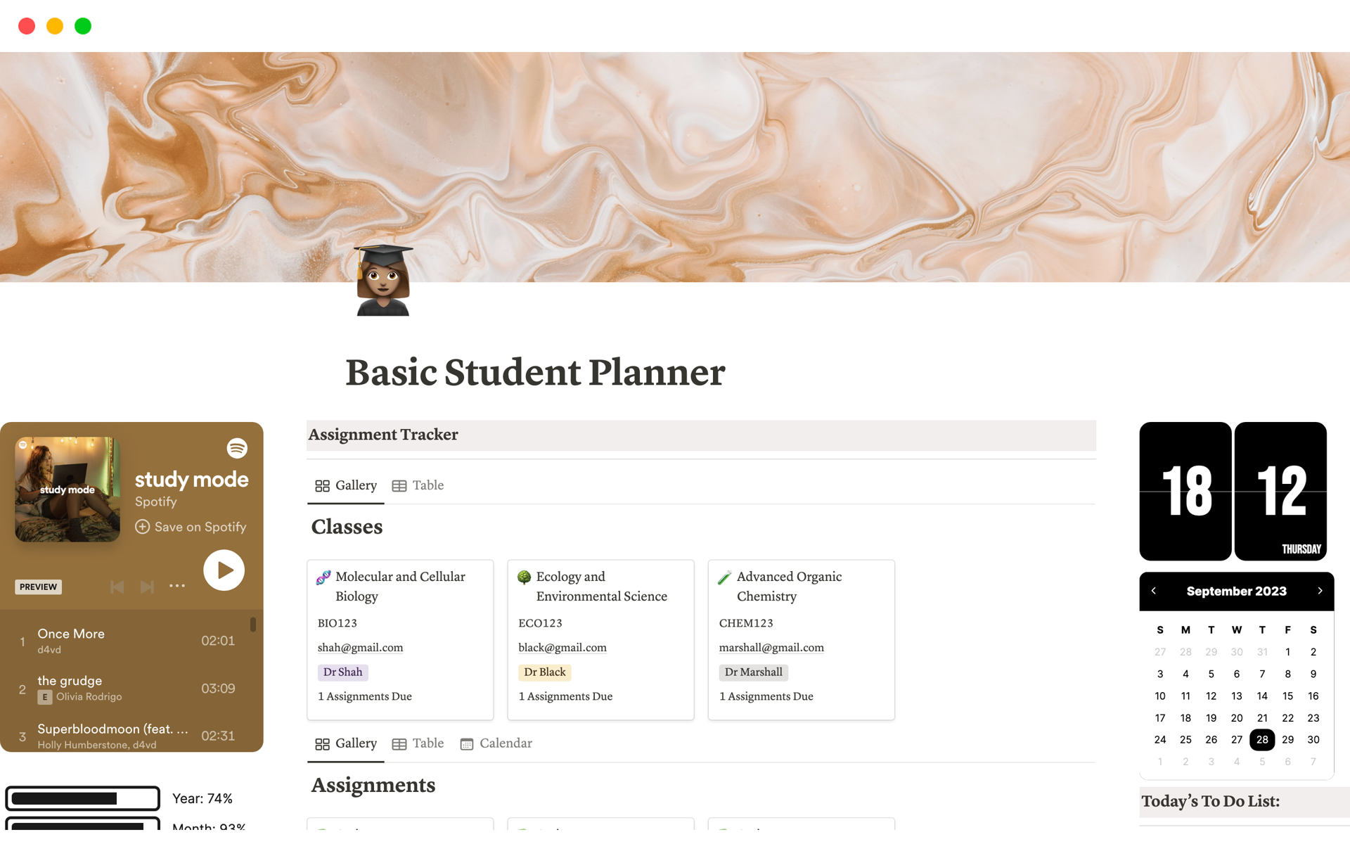 Aperçu du modèle de Basic Student Planner