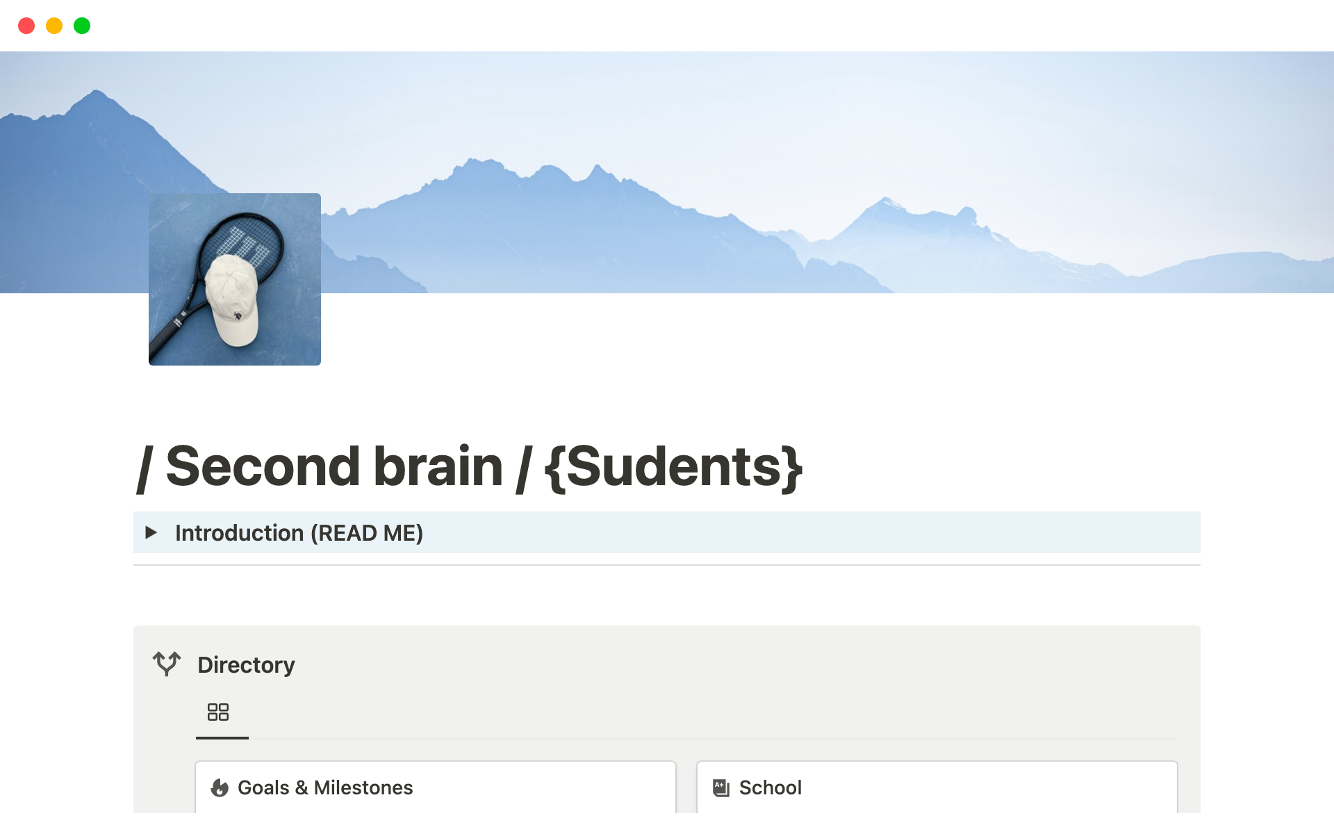 En förhandsgranskning av mallen för Second Brain for Students