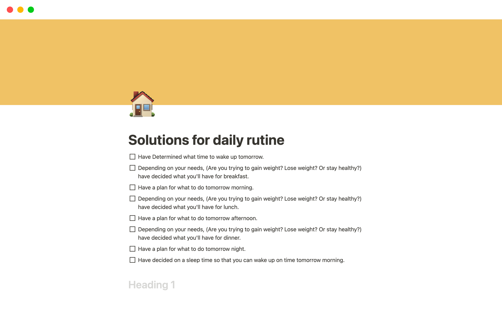 A template preview for Solutions for daily routine