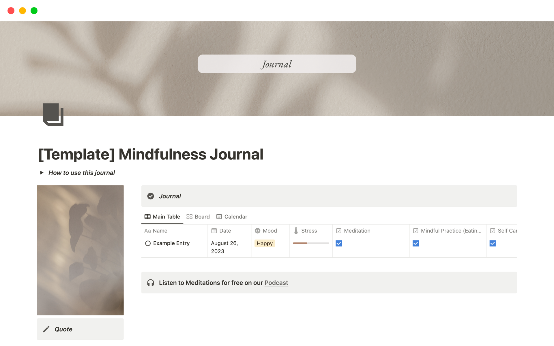 A template preview for Mindfulness Journal