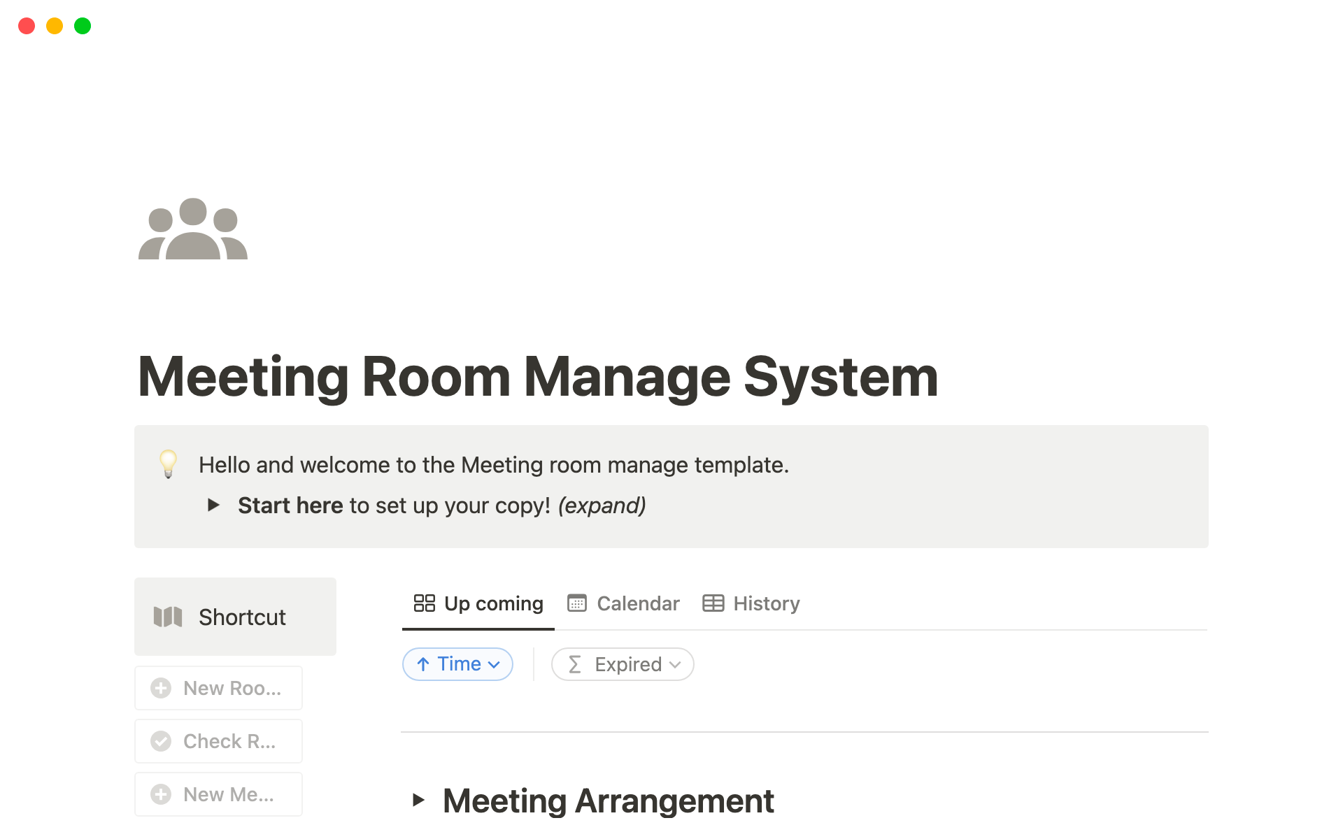 A template preview for Meeting Room Manage System