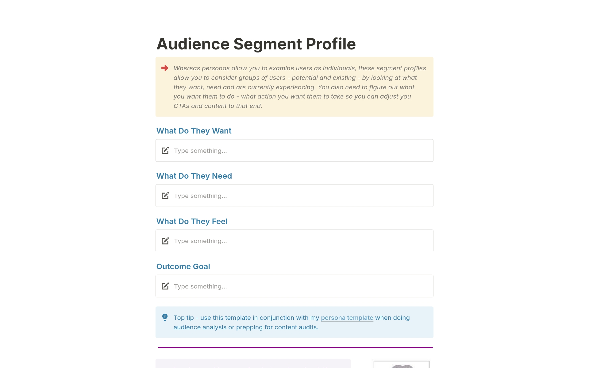 Vista previa de una plantilla para Audience Segment Profile
