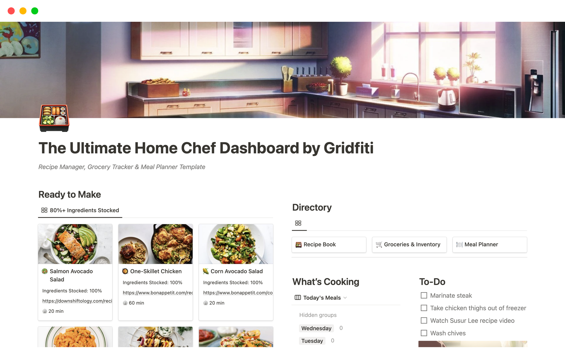 A template preview for The Ultimate Home Chef Dashboard by Gridfiti