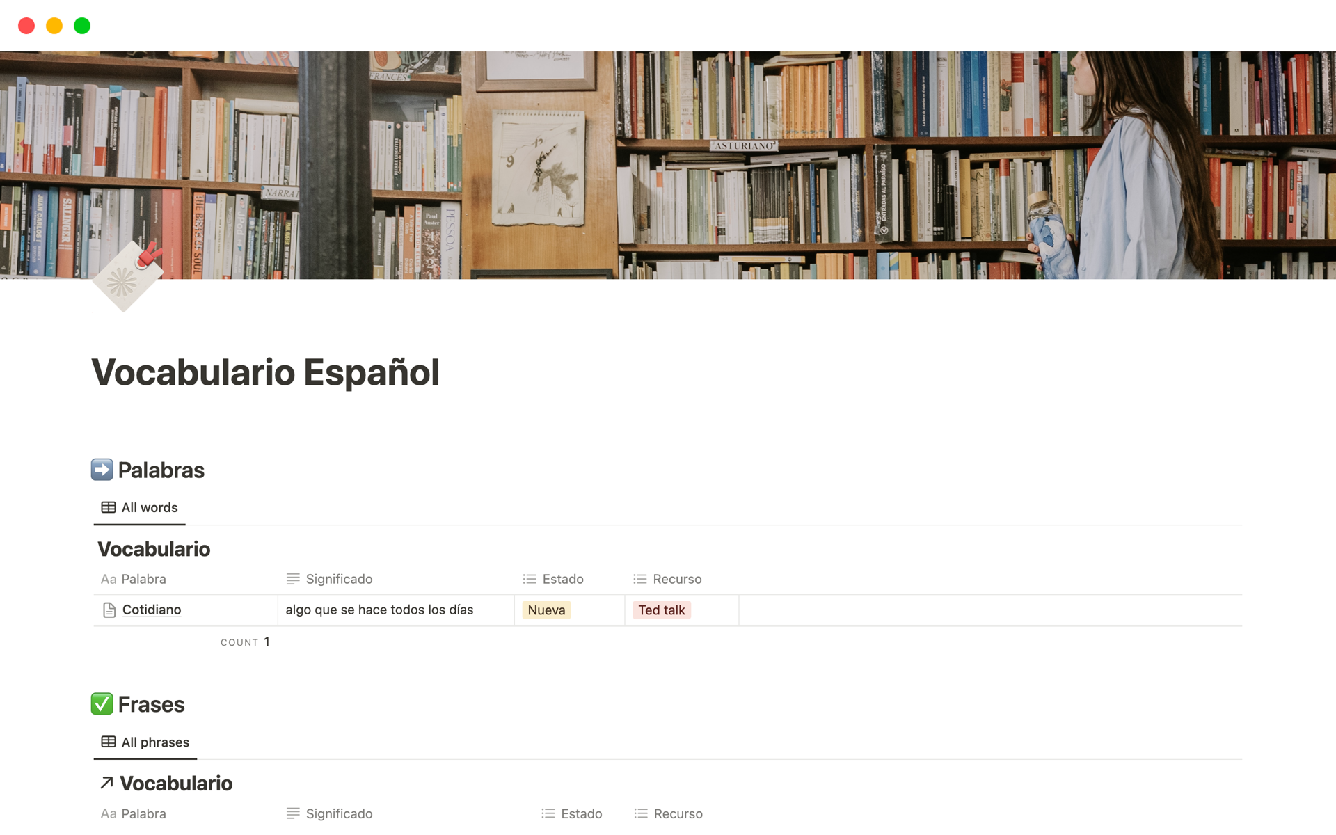 A template preview for Vocabulario Español