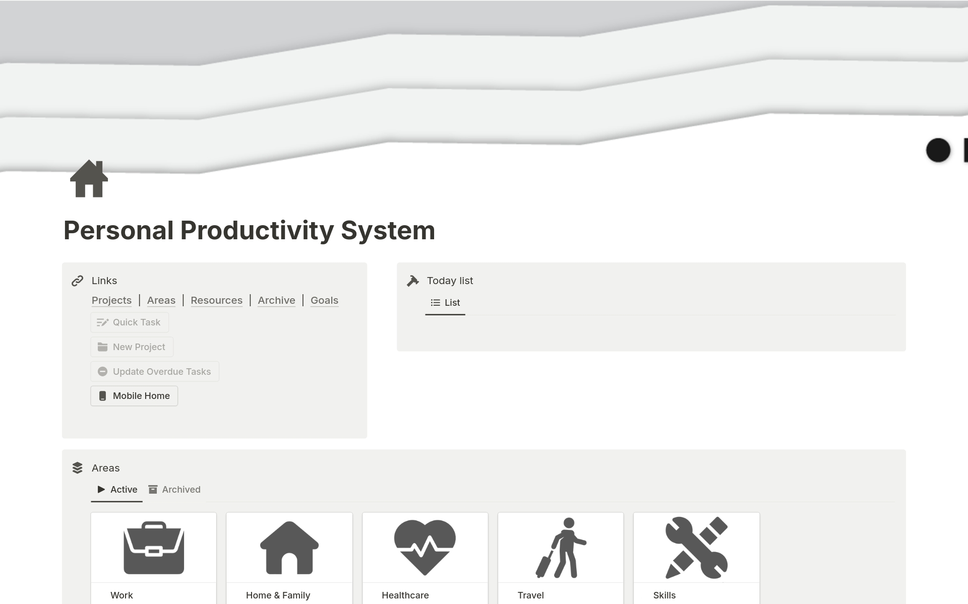 Minimalist PARA Method dashboard is designed for personal productivity, helping users manage and organize their entire life. It is particularly beneficial for users with ADHD, making it the best choice for them.