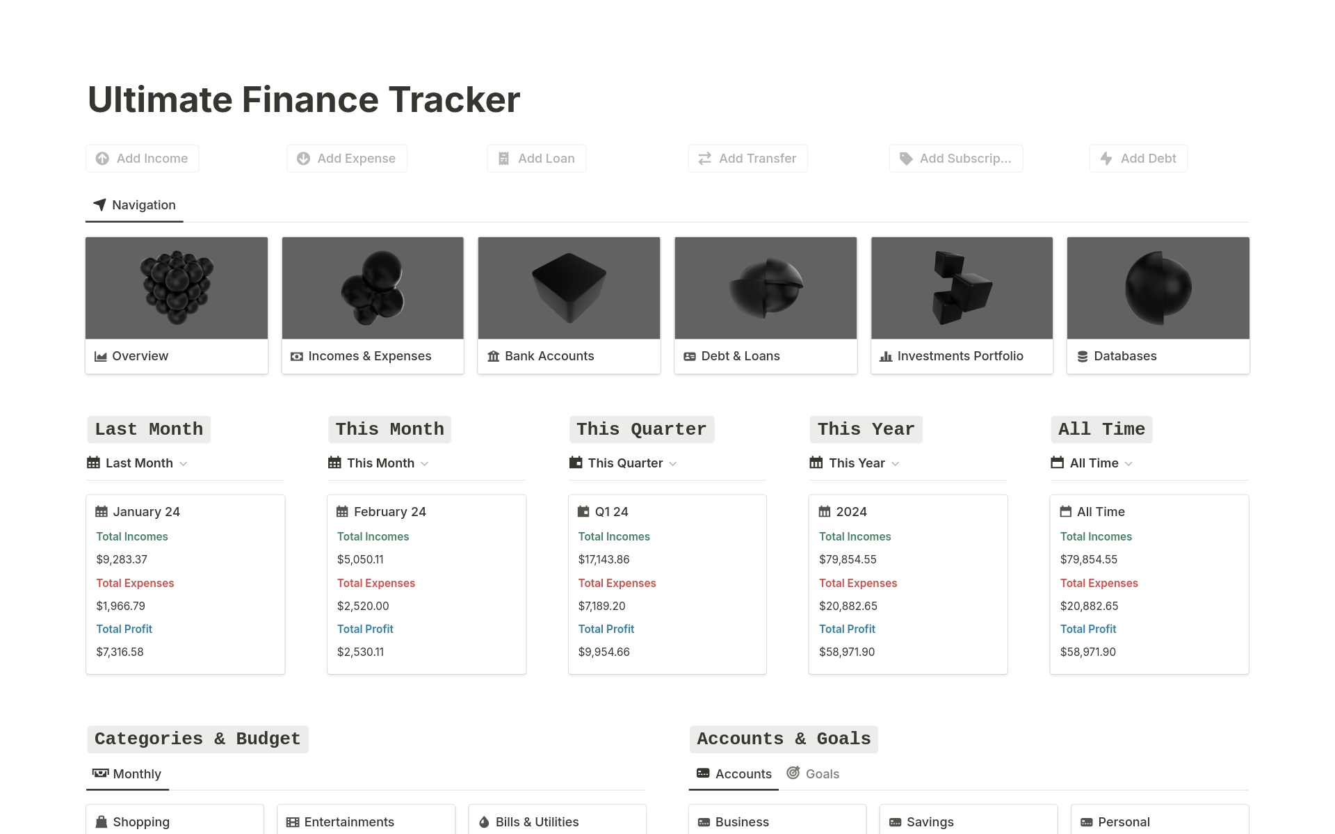 Vista previa de una plantilla para The Ultimate Finance Tracker