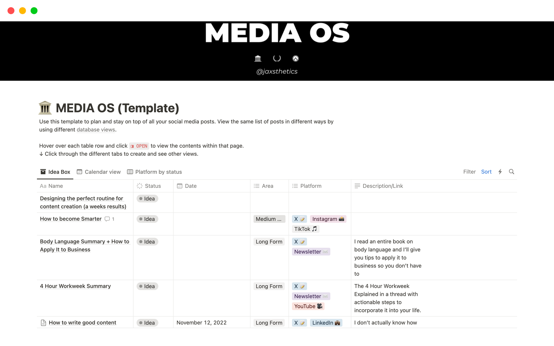 A template preview for MEDIA OS