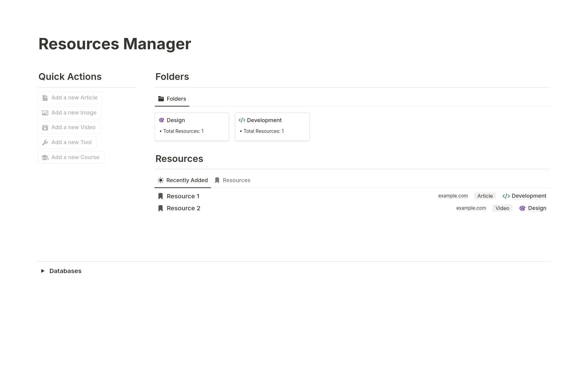 A template preview for Resources Manager