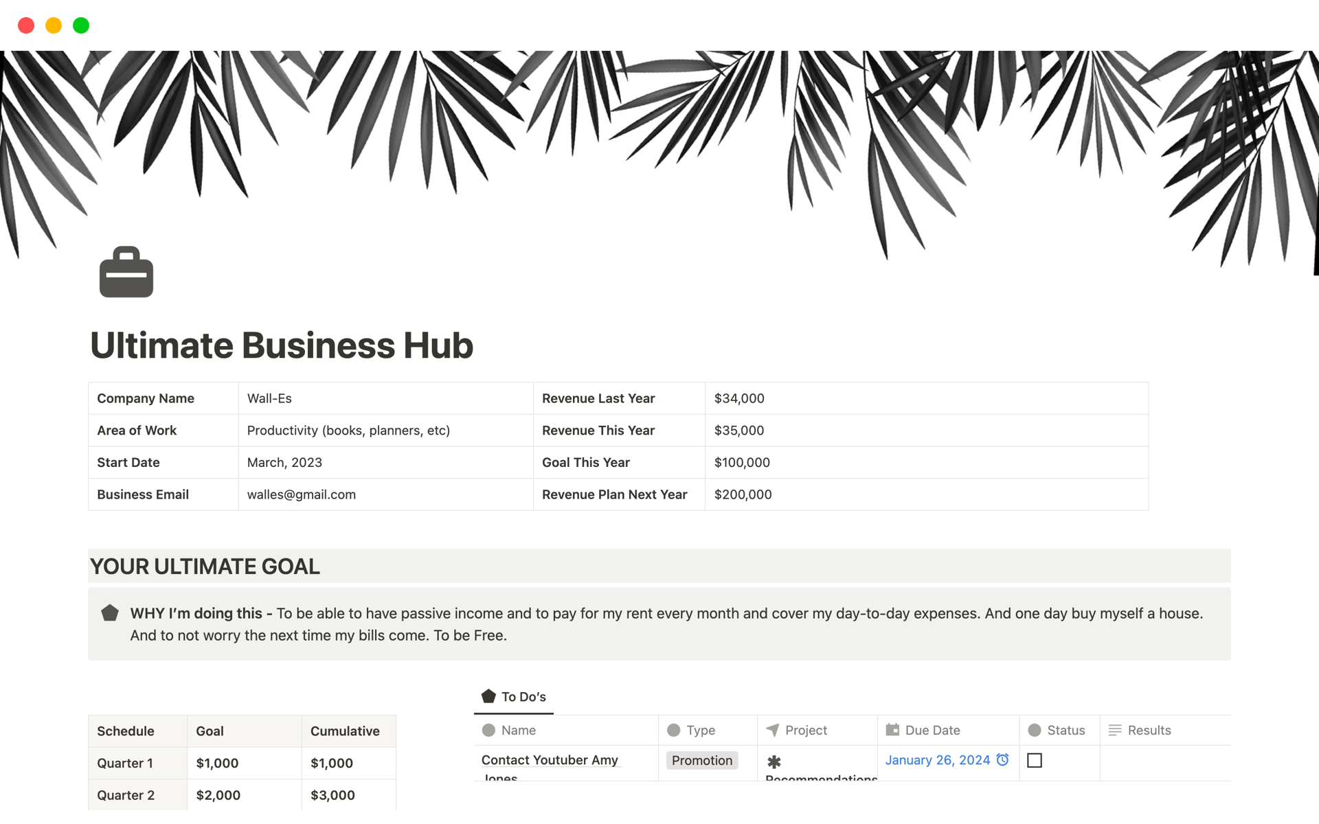 A template preview for Business Planner & Dashboard