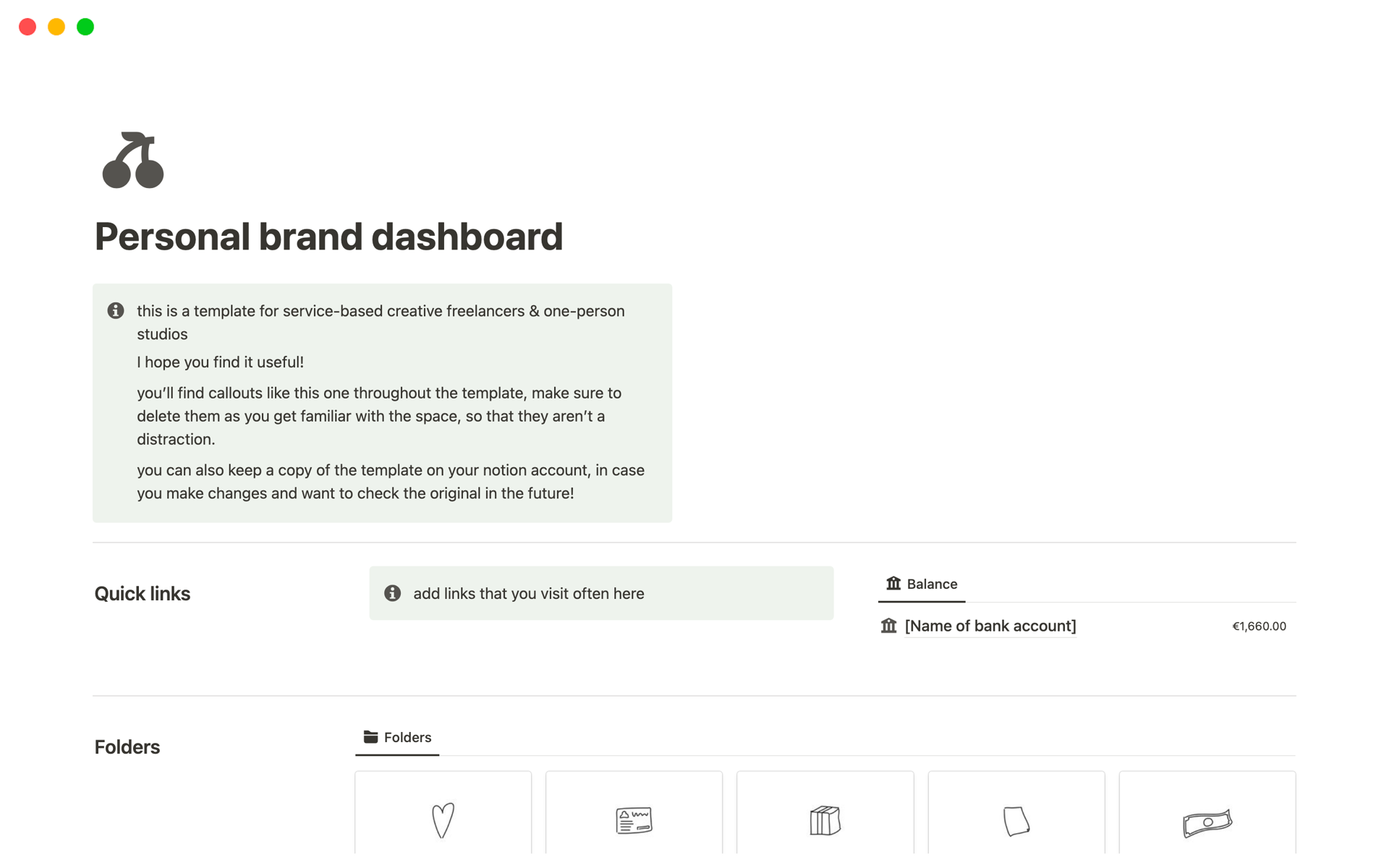 A template preview for Personal Brand Dashboard