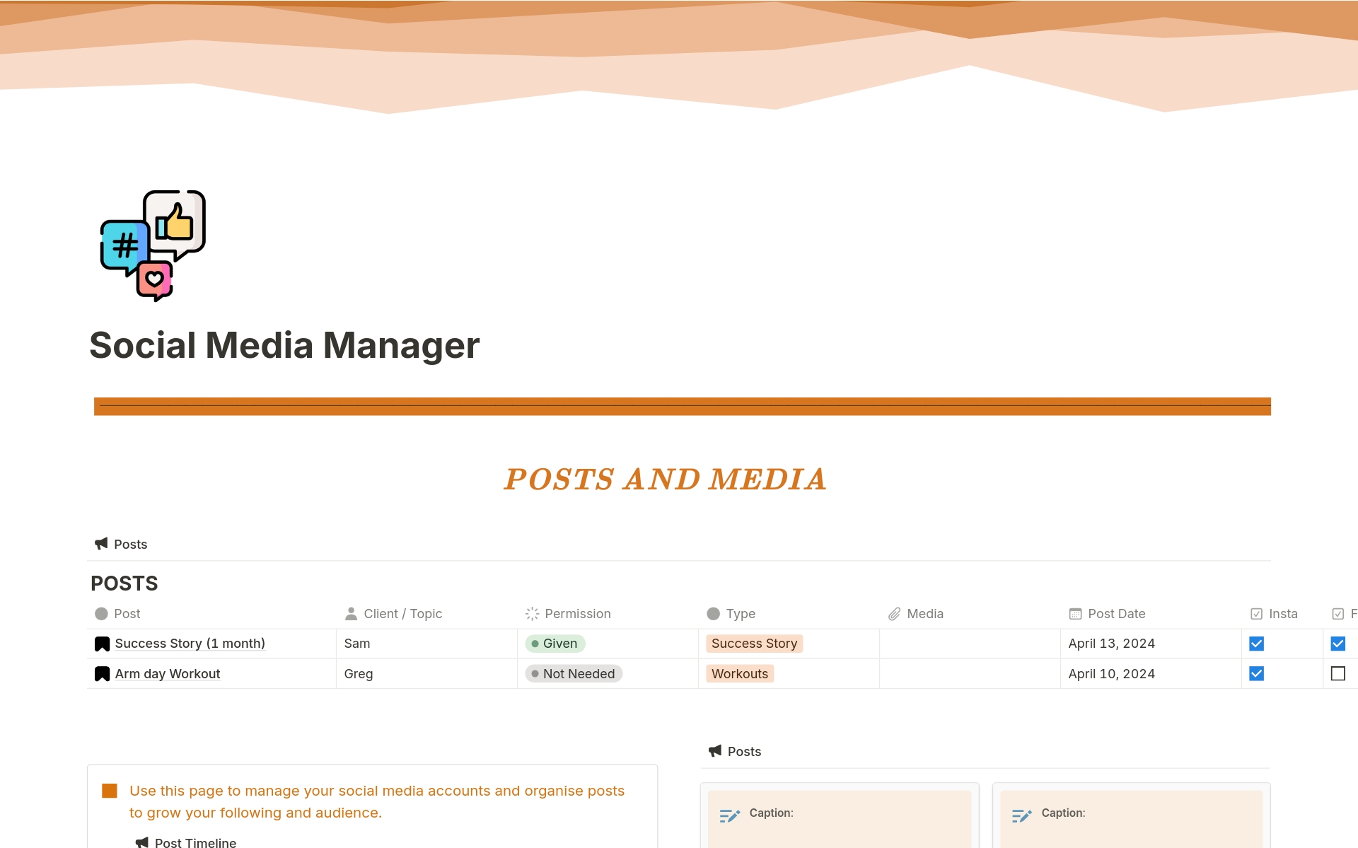 A template preview for Social Media Manager