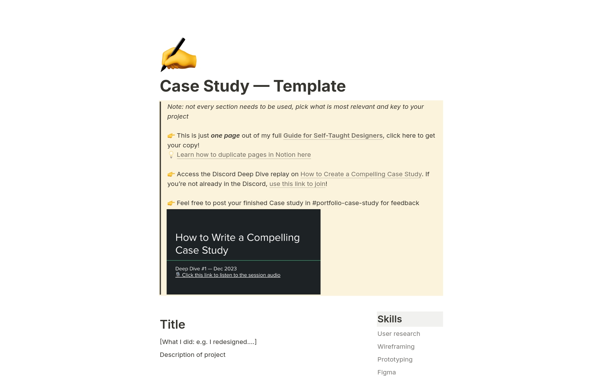 UX Design Case Studyのテンプレートのプレビュー