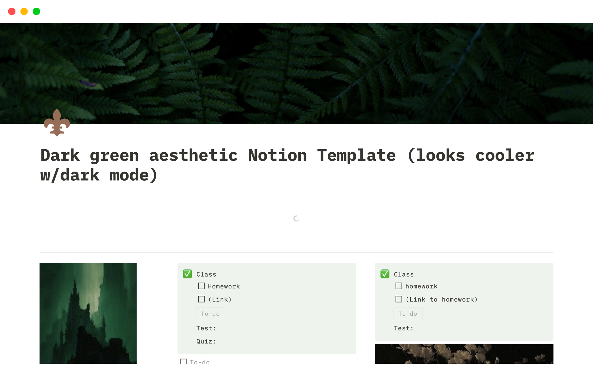 A template preview for Dark green aesthetic