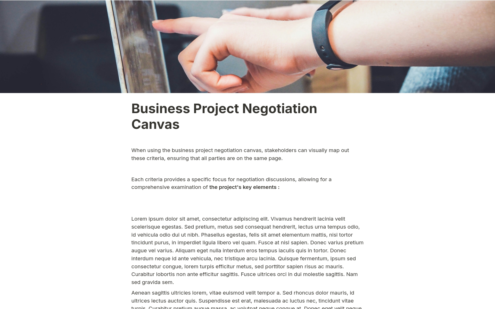 A template preview for Business Project Negotiation Canvas